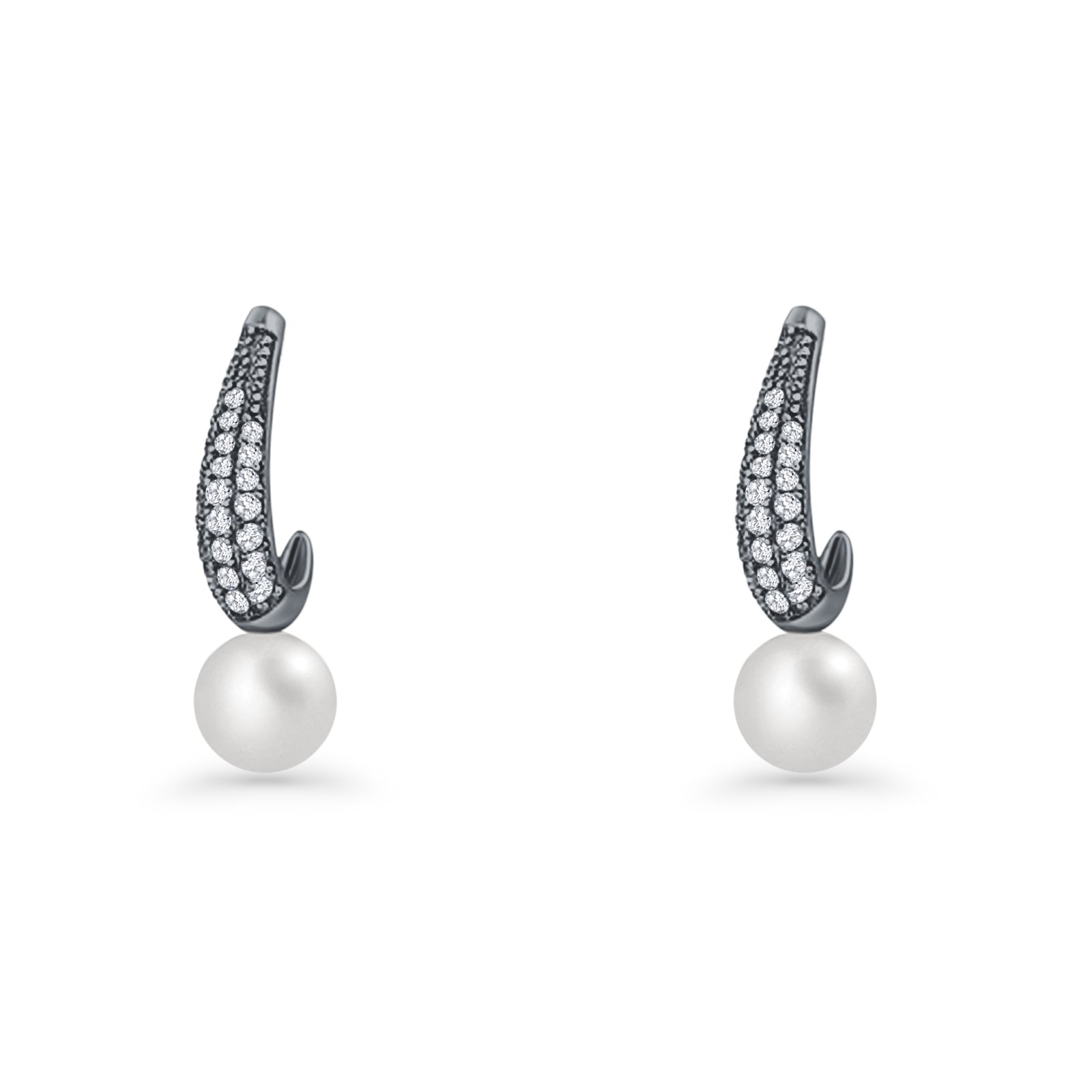 Pearl & CZ Oblong Stud Earrings