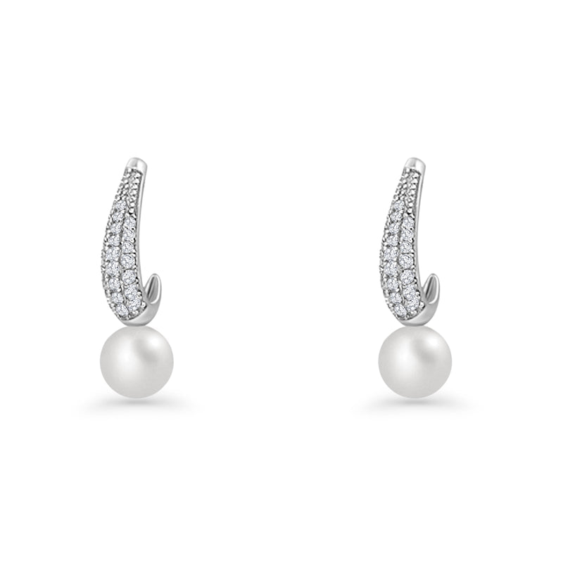 Pearl & CZ Oblong Stud Earrings