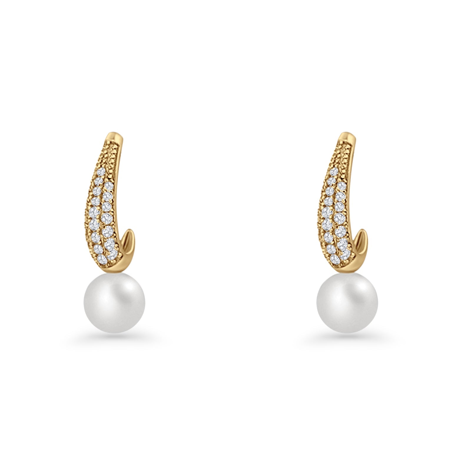 Pearl & CZ Oblong Stud Earrings