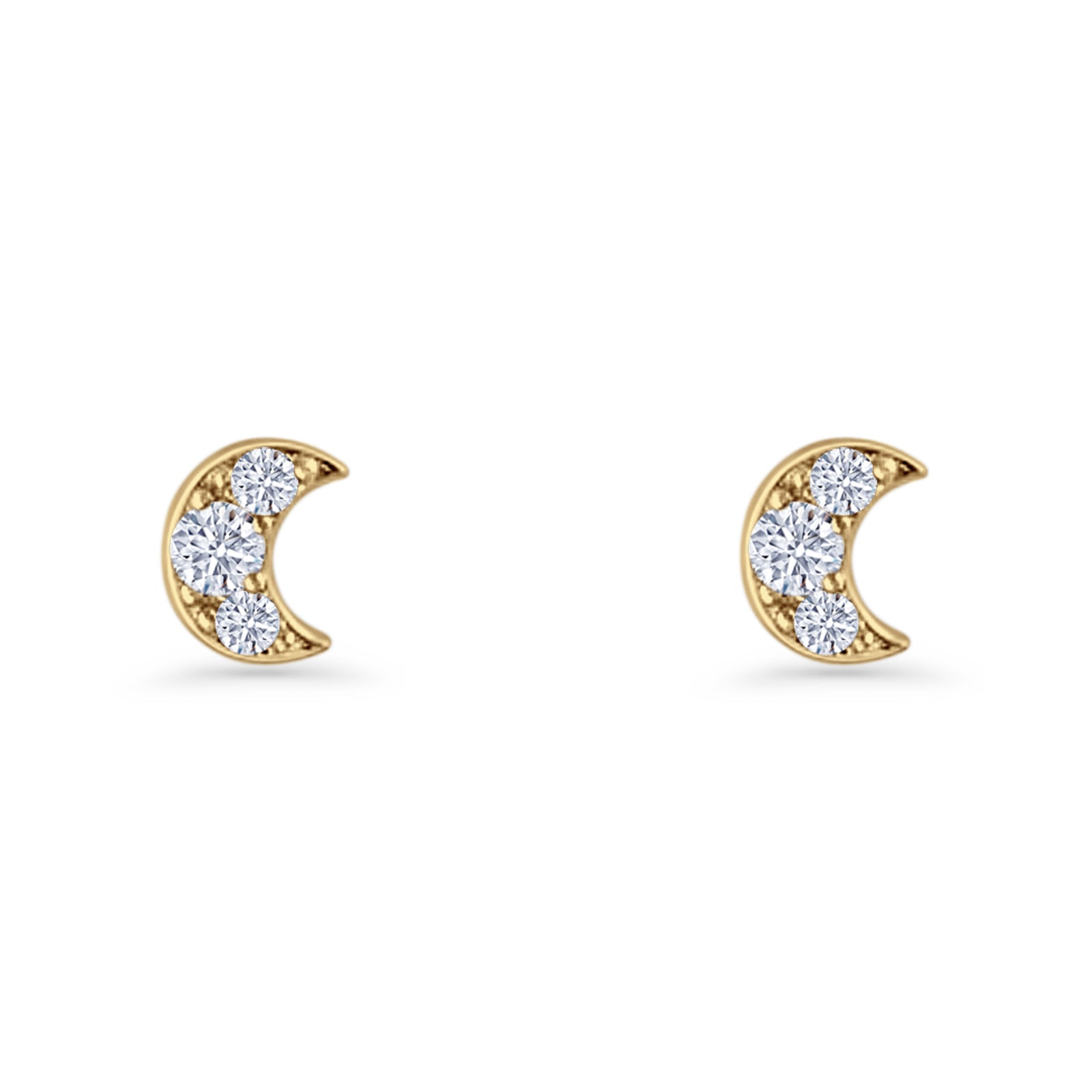 Crescent Moon Stud Earring 5mm Round Cubic Zirconia 925 Sterling Silver