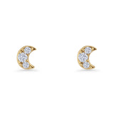 Crescent Moon Stud Earring 5mm Round Cubic Zirconia 925 Sterling Silver