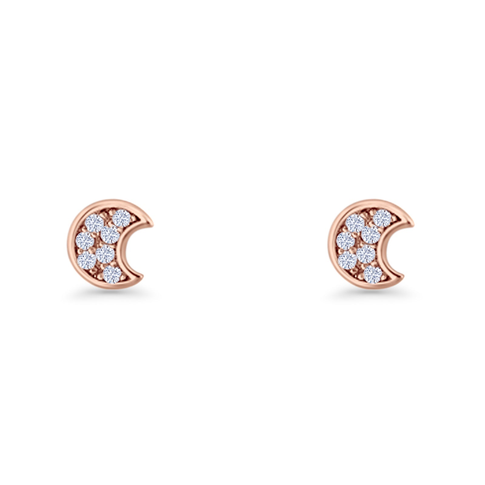 Crescent Moon Stud Earring 4.9mm Cluster Round Cubic Zirconia 925 Sterling Silver