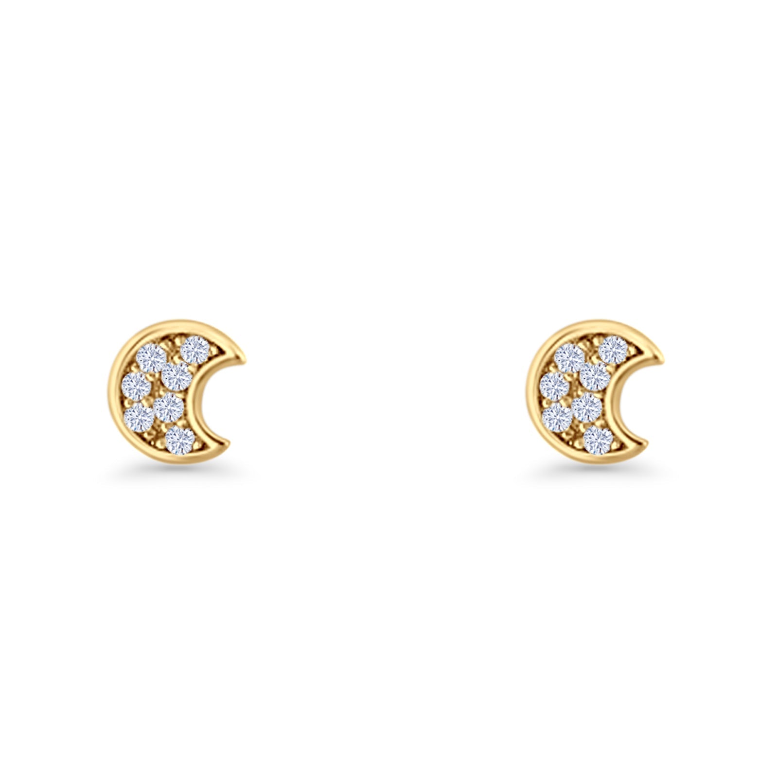 Crescent Moon Stud Earring 4.9mm Cluster Round Cubic Zirconia 925 Sterling Silver
