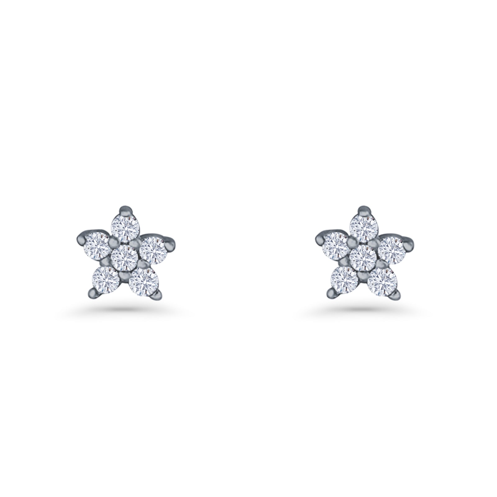 Minimal 3.3mm Star Flower Stud Earrings Cubic Zirconia 925 Sterling Silver