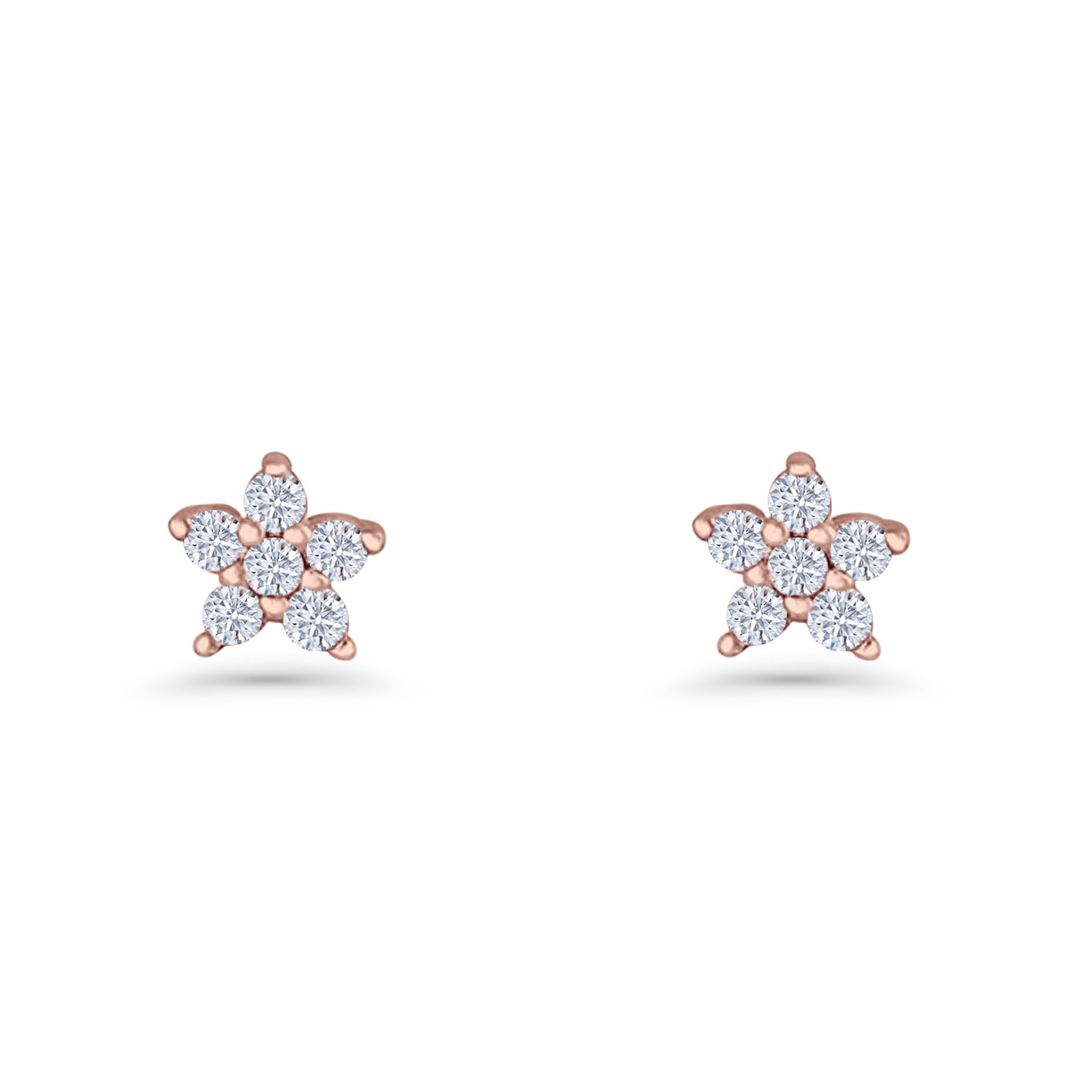 Minimal 3.3mm Star Flower Stud Earrings Cubic Zirconia 925 Sterling Silver