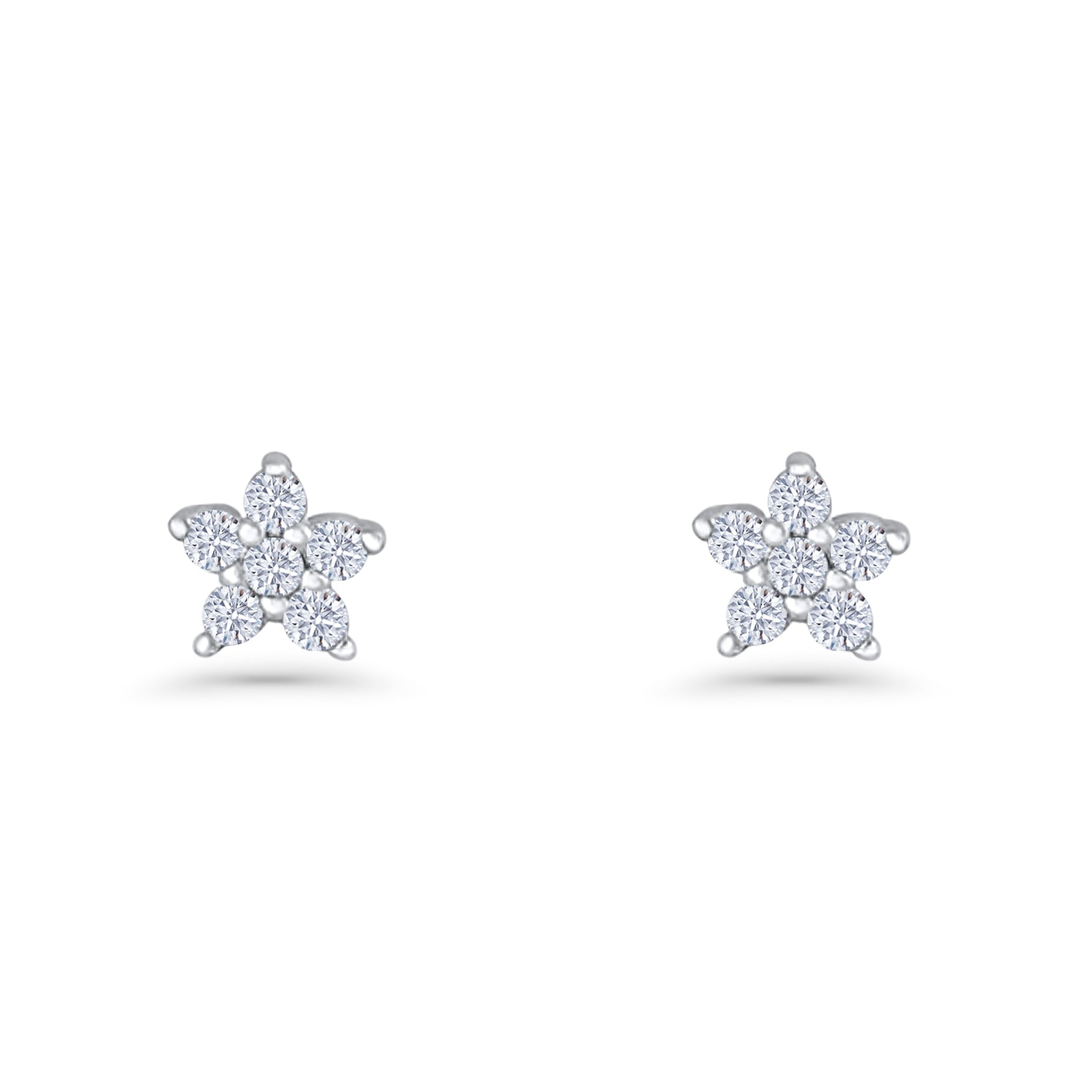 Minimal 3.3mm Star Flower Stud Earrings Cubic Zirconia 925 Sterling Silver