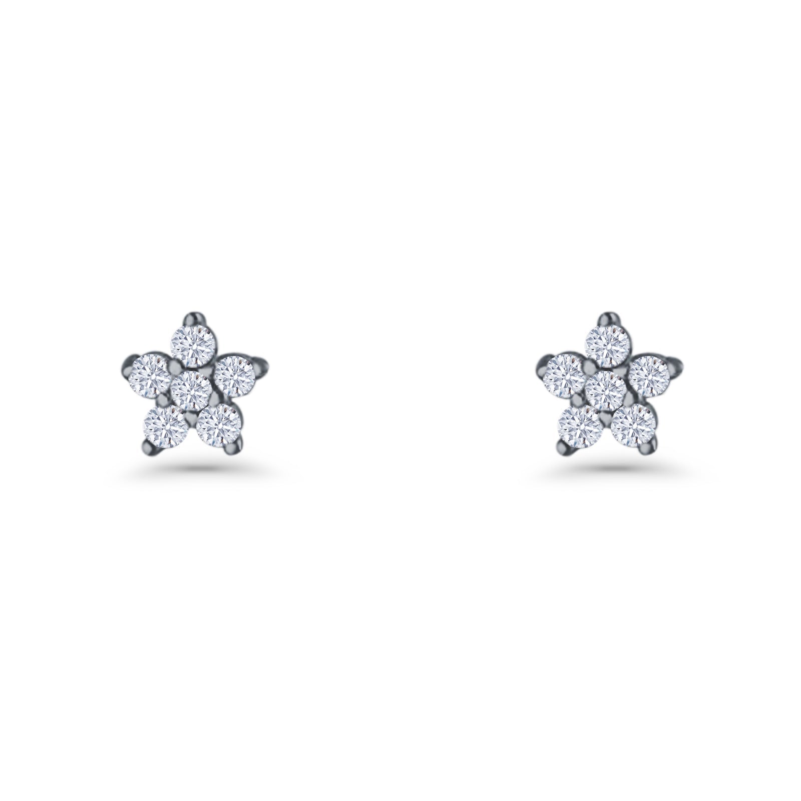 Star Flower Stud Earrings 3.5mm Cluster Cubic Zirconia 925 Sterling Silver