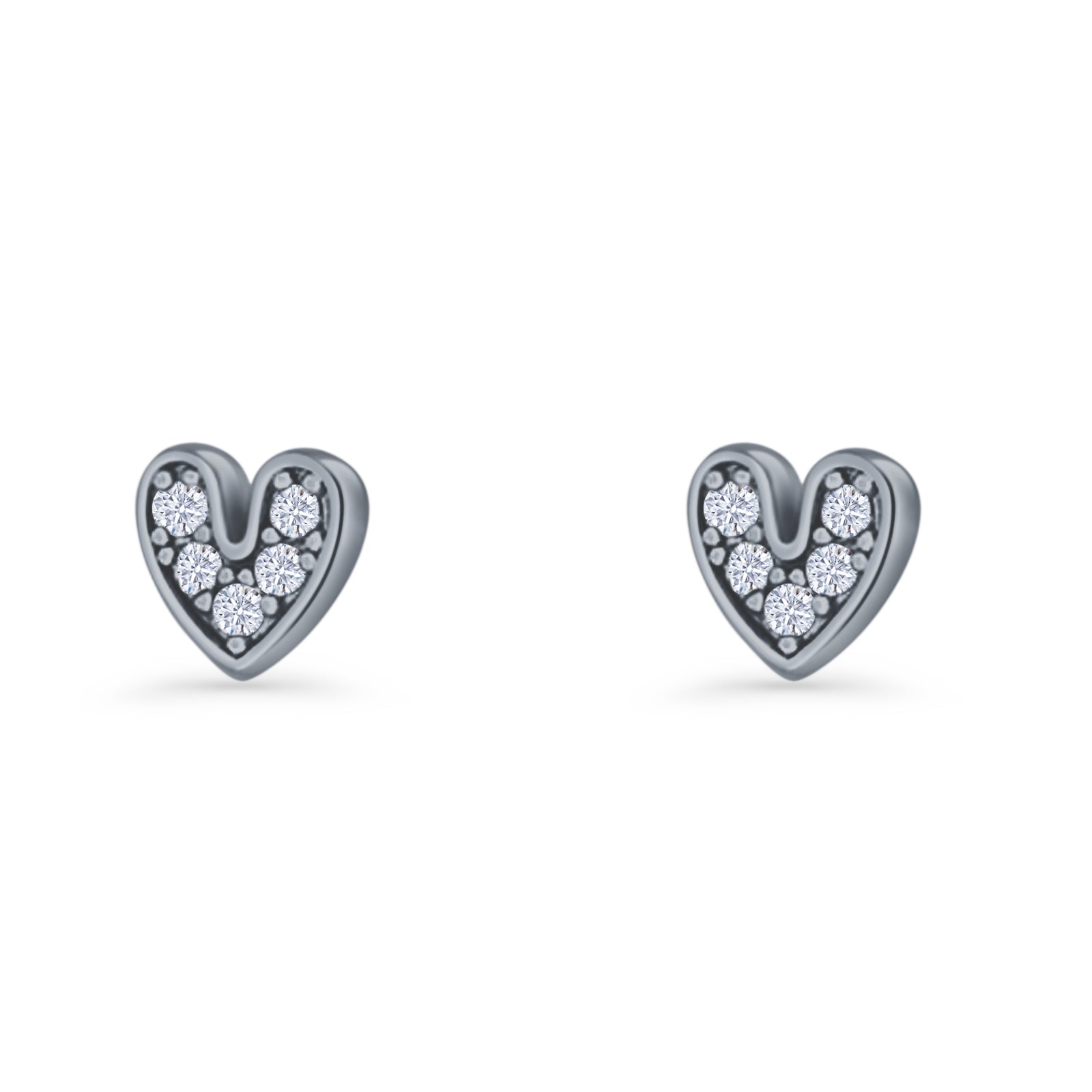 Minimalist 6.8mm Heart Stud Earrings Cubic Zirconia 925 Sterling Silver