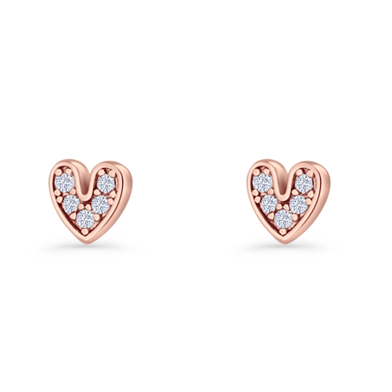 Minimalist 6.8mm Heart Stud Earrings Cubic Zirconia 925 Sterling Silver