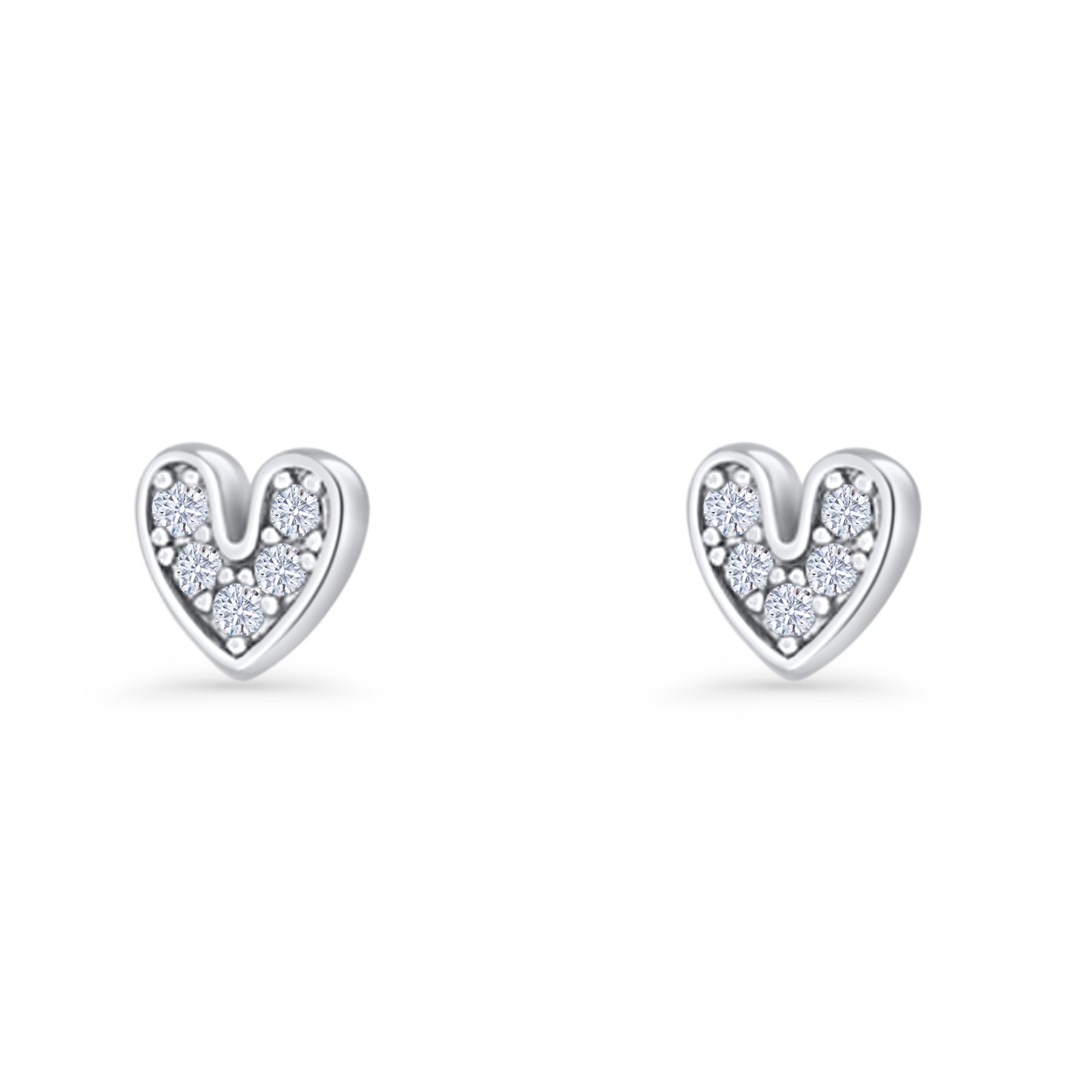 Minimalist 6.8mm Heart Stud Earrings Cubic Zirconia 925 Sterling Silver