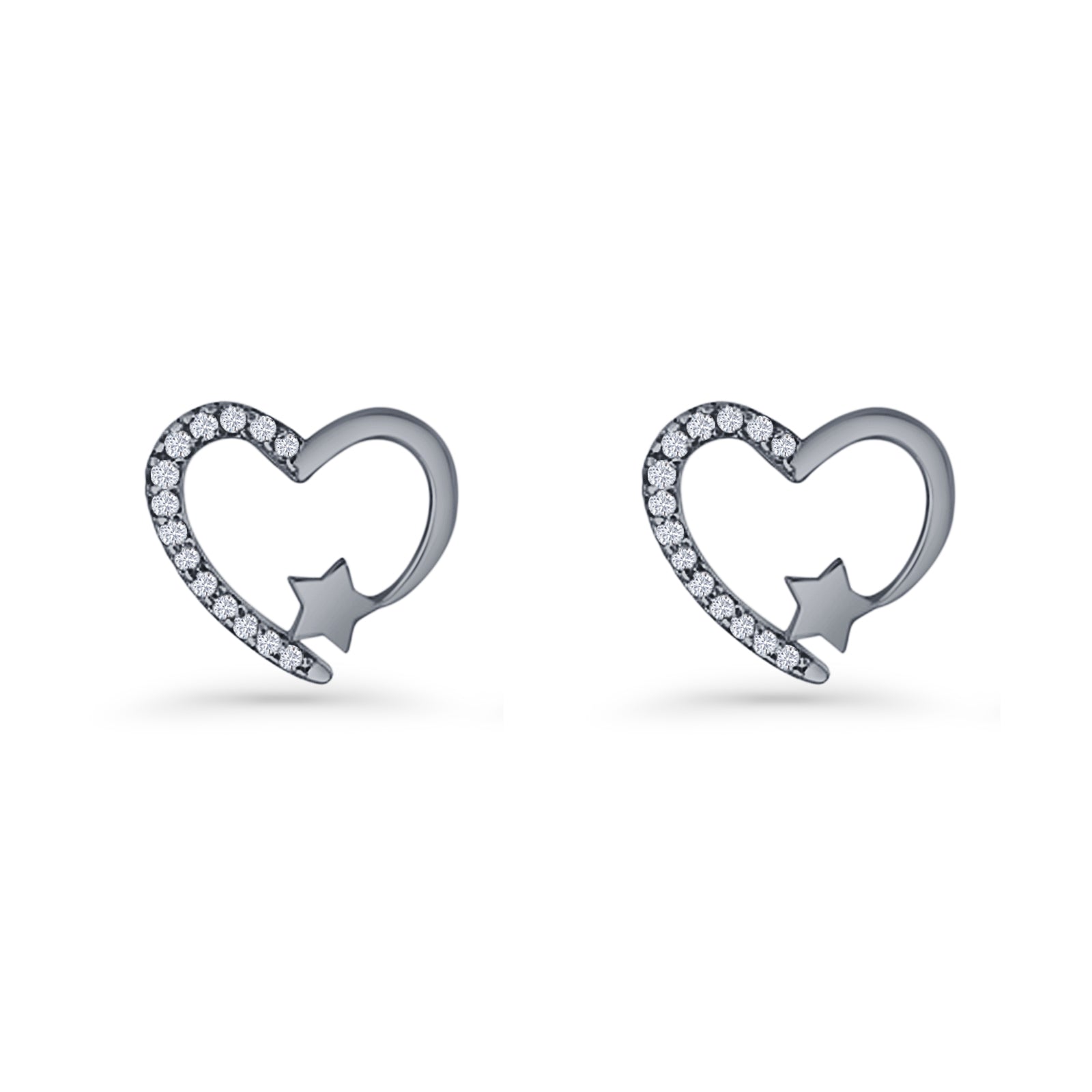 Star Heart Stud Earrings 11.5mm Cluster Cubic Zirconia 925 Sterling Silver