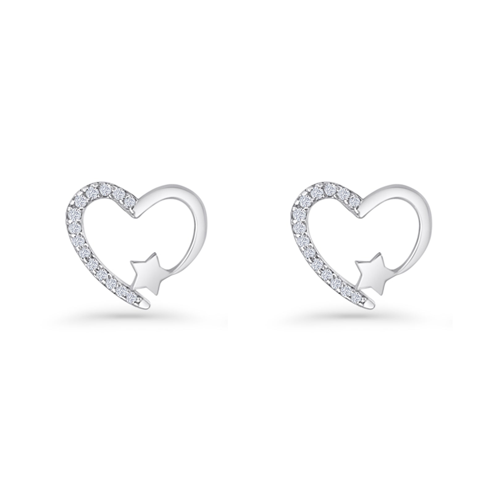 Star Heart Stud Earrings 11.5mm Cluster Cubic Zirconia 925 Sterling Silver
