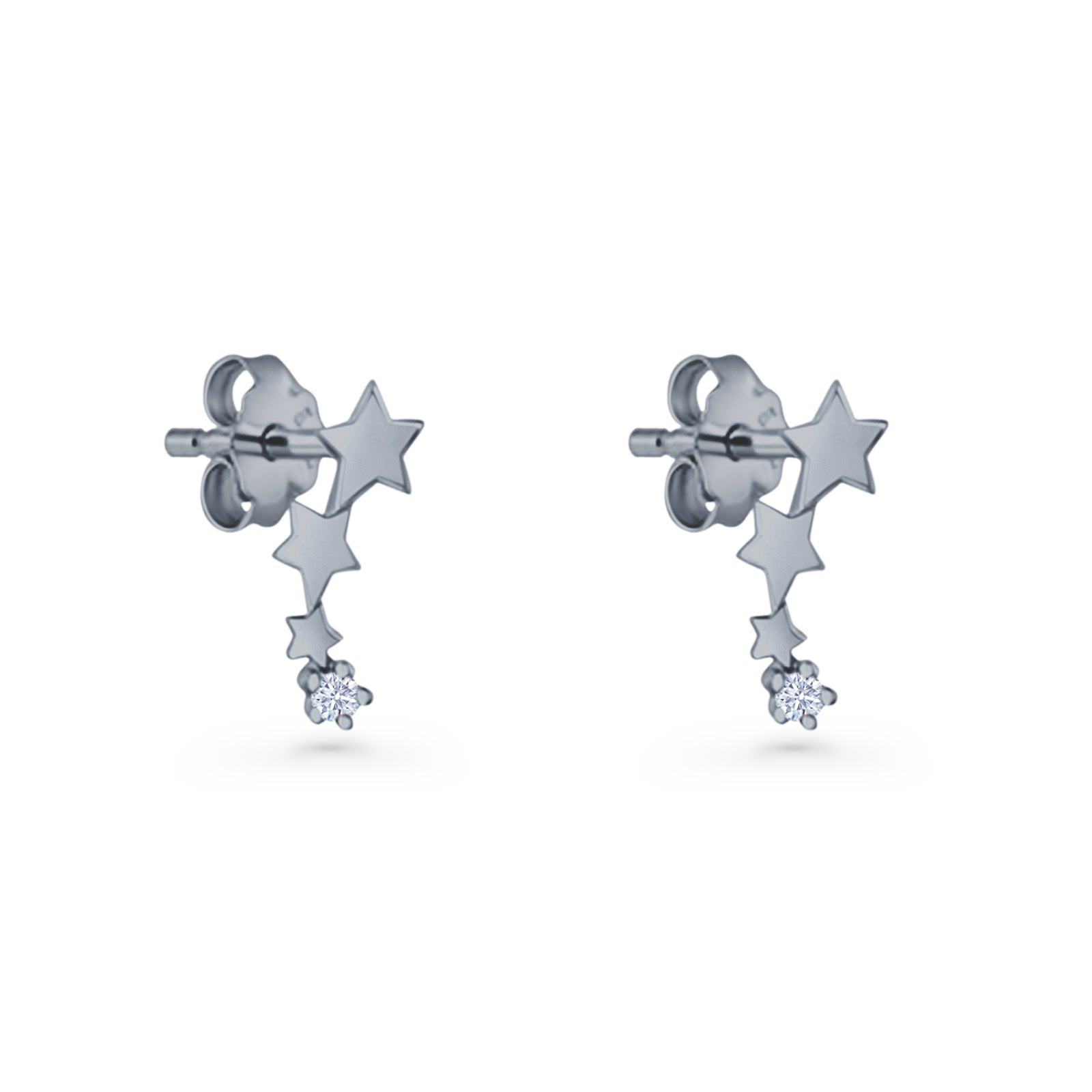 Three Star Stud Earrings 8.8mm Cubic Zirconia 925 Sterling Silver