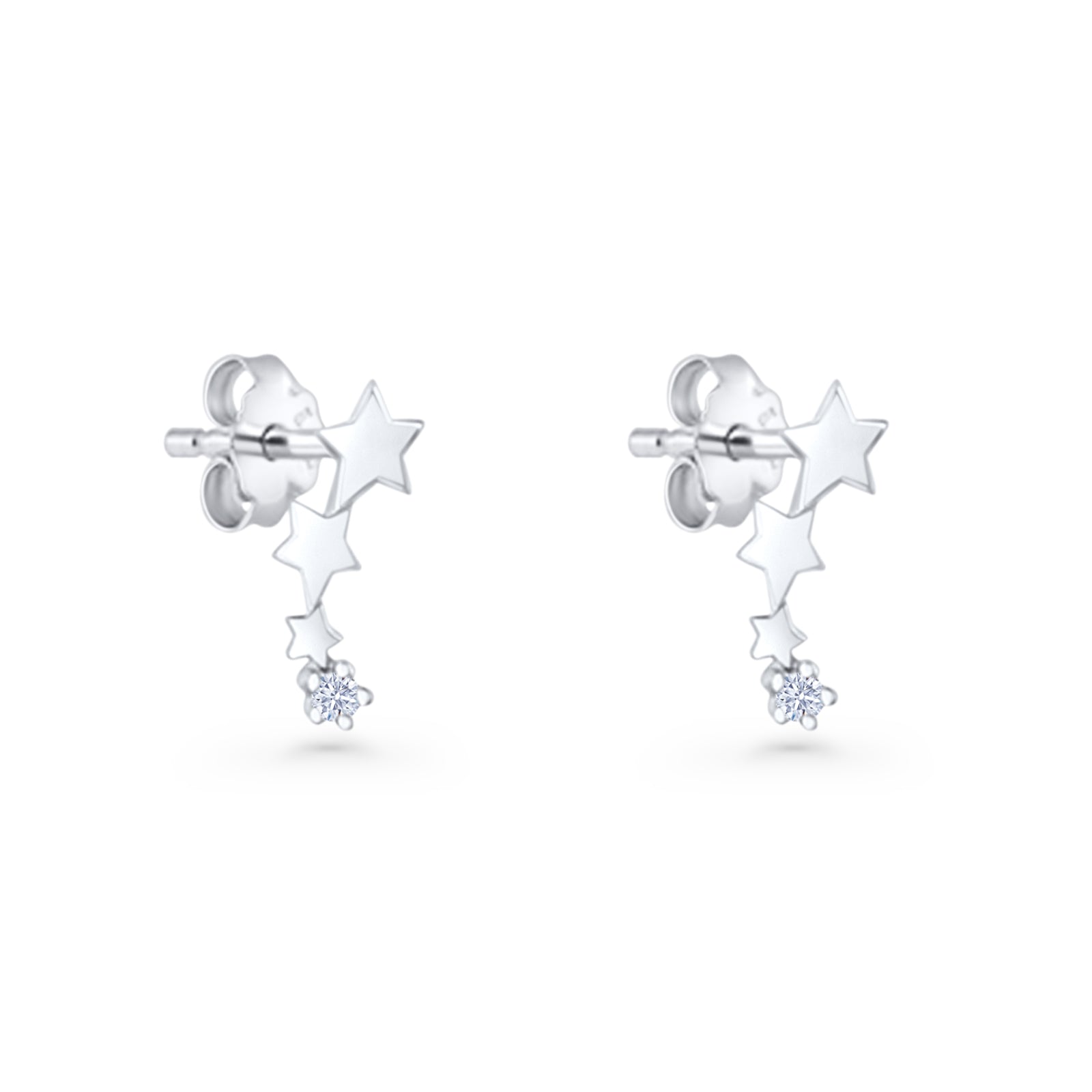 Three Star Stud Earrings 8.8mm Cubic Zirconia 925 Sterling Silver