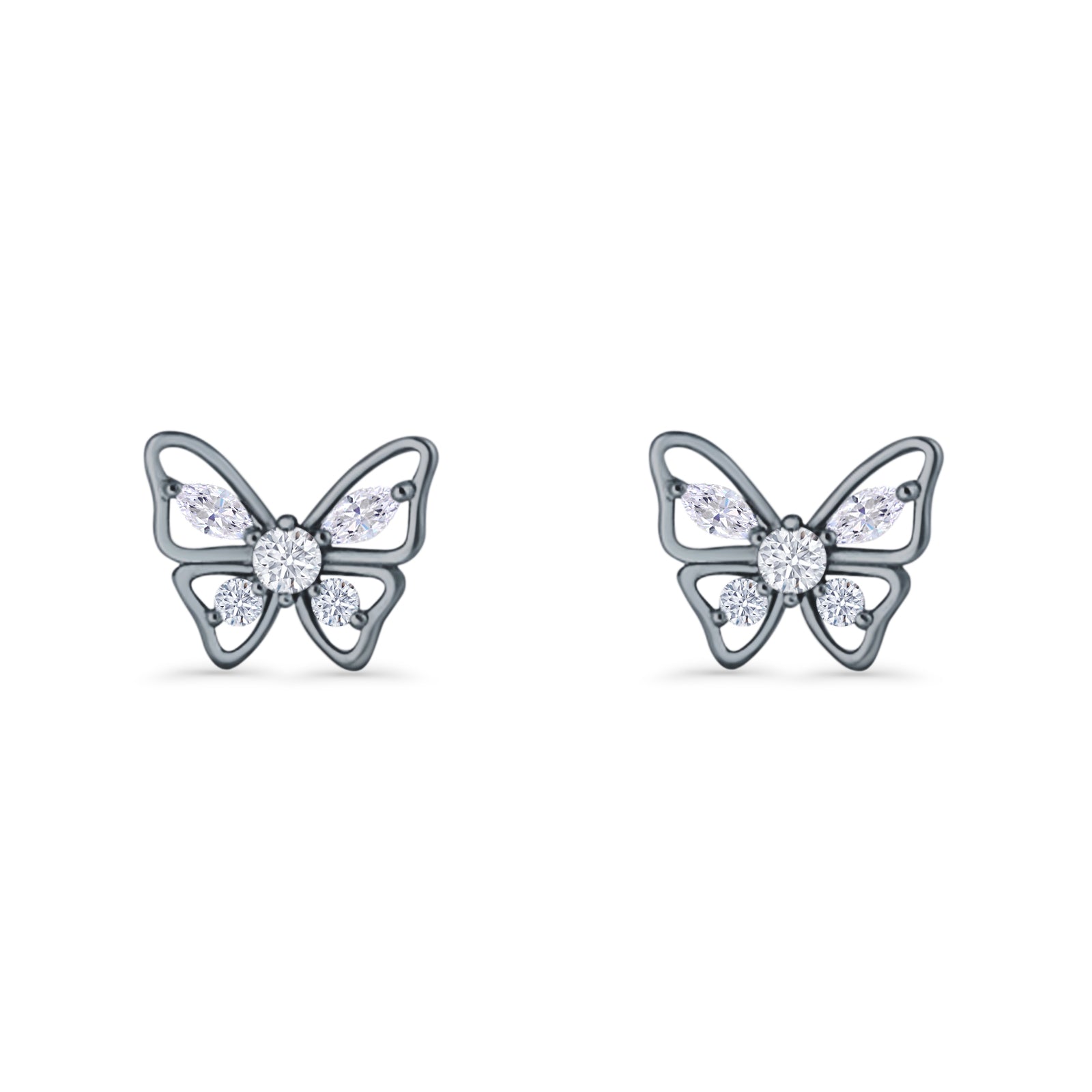 Minimalist 10.7mm Butterfly Stud Earrings Cubic Zirconia 925 Sterling Silver