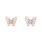 Minimalist 10.7mm Butterfly Stud Earrings Cubic Zirconia 925 Sterling Silver