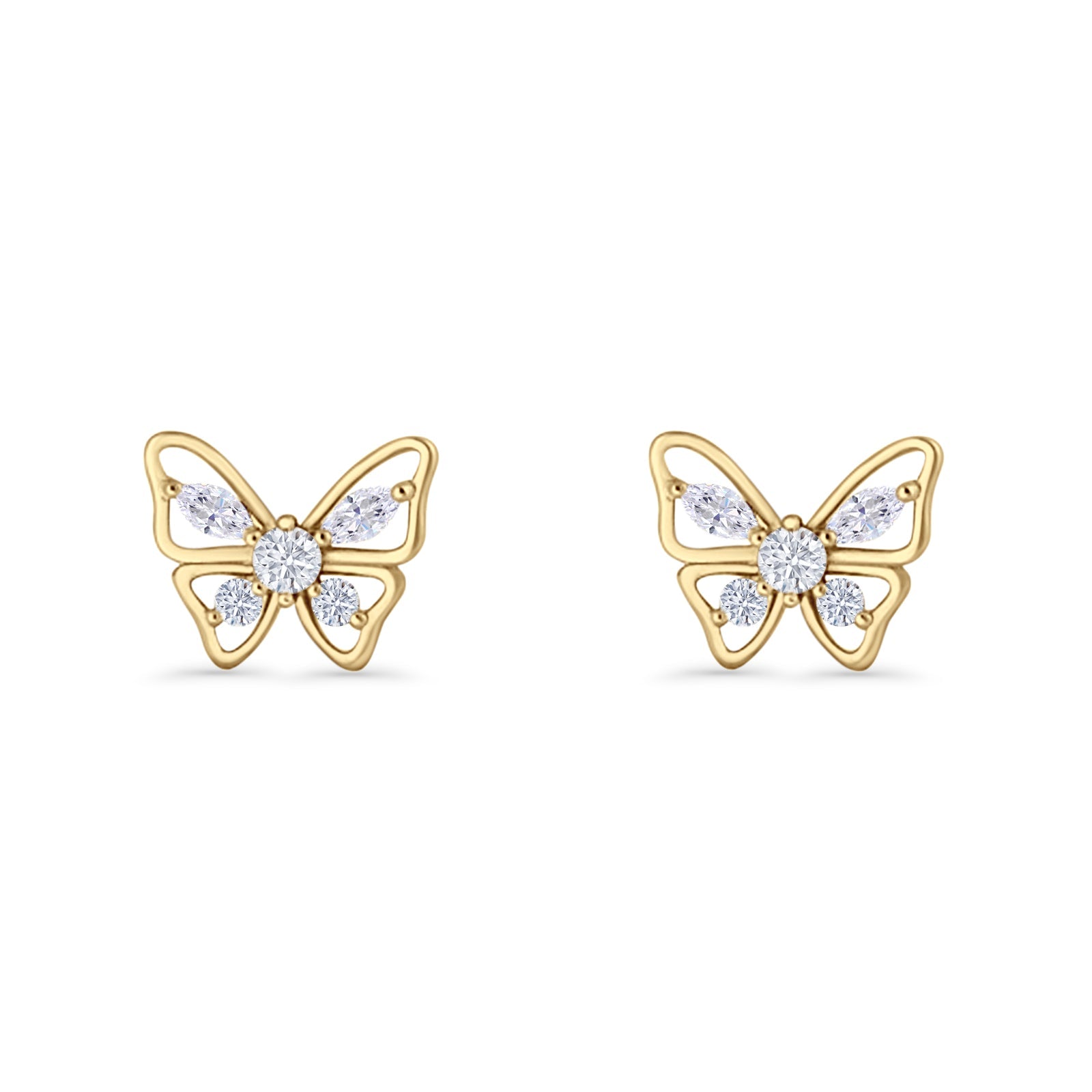 Minimalist 10.7mm Butterfly Stud Earrings Cubic Zirconia 925 Sterling Silver