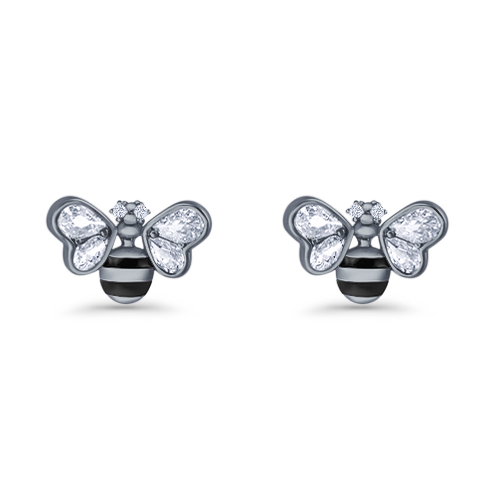 Bee Stud Earring 11.8mm Pear Cubic Zirconia 925 Sterling Silver