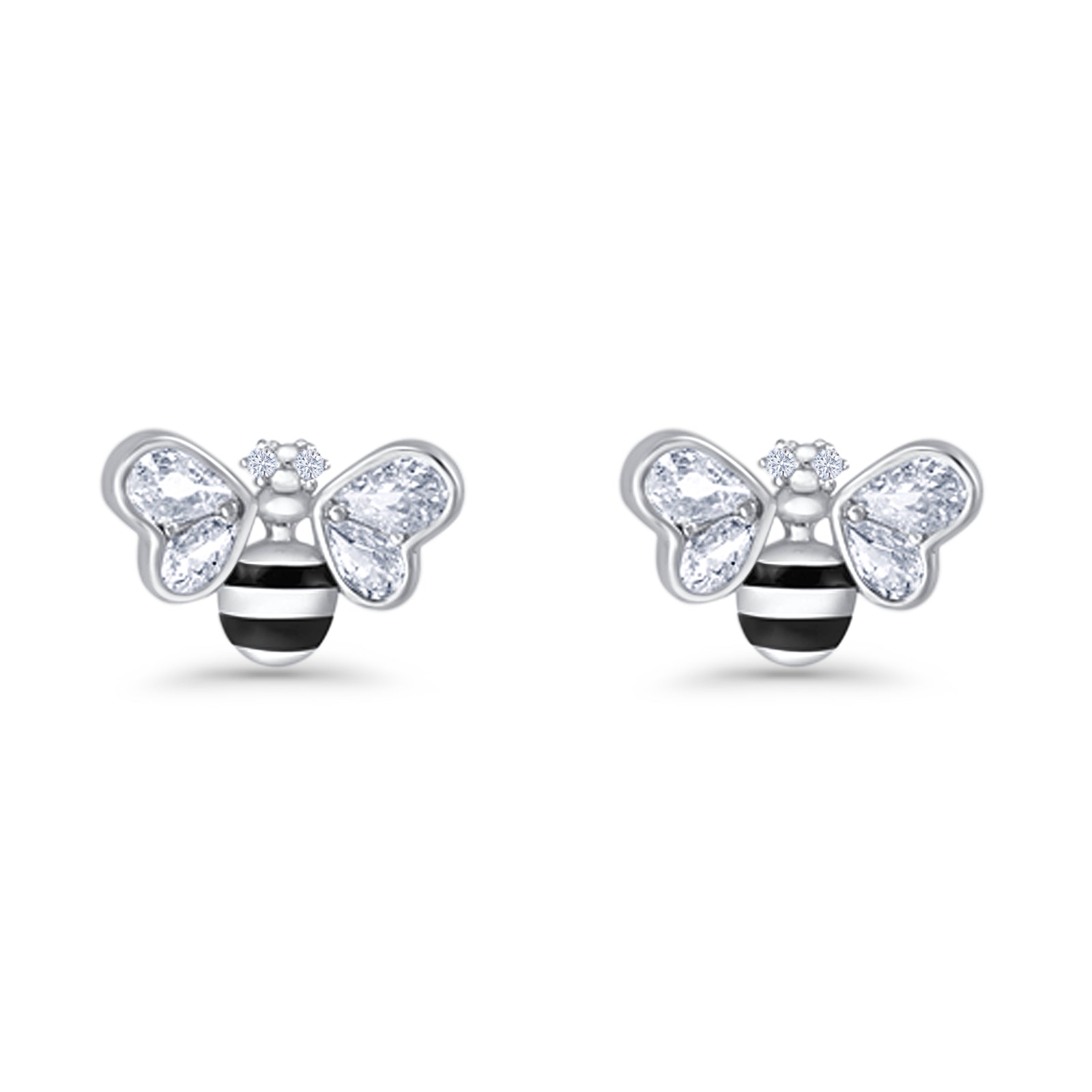 Bee Stud Earring 11.8mm Pear Cubic Zirconia 925 Sterling Silver
