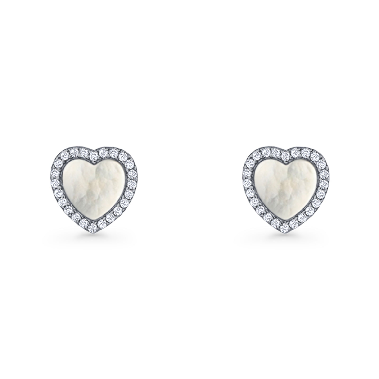 Minimalist 9.5mm Heart Promise Stud Earring Pearl & Cubic Zirconia 925 Sterling Silver