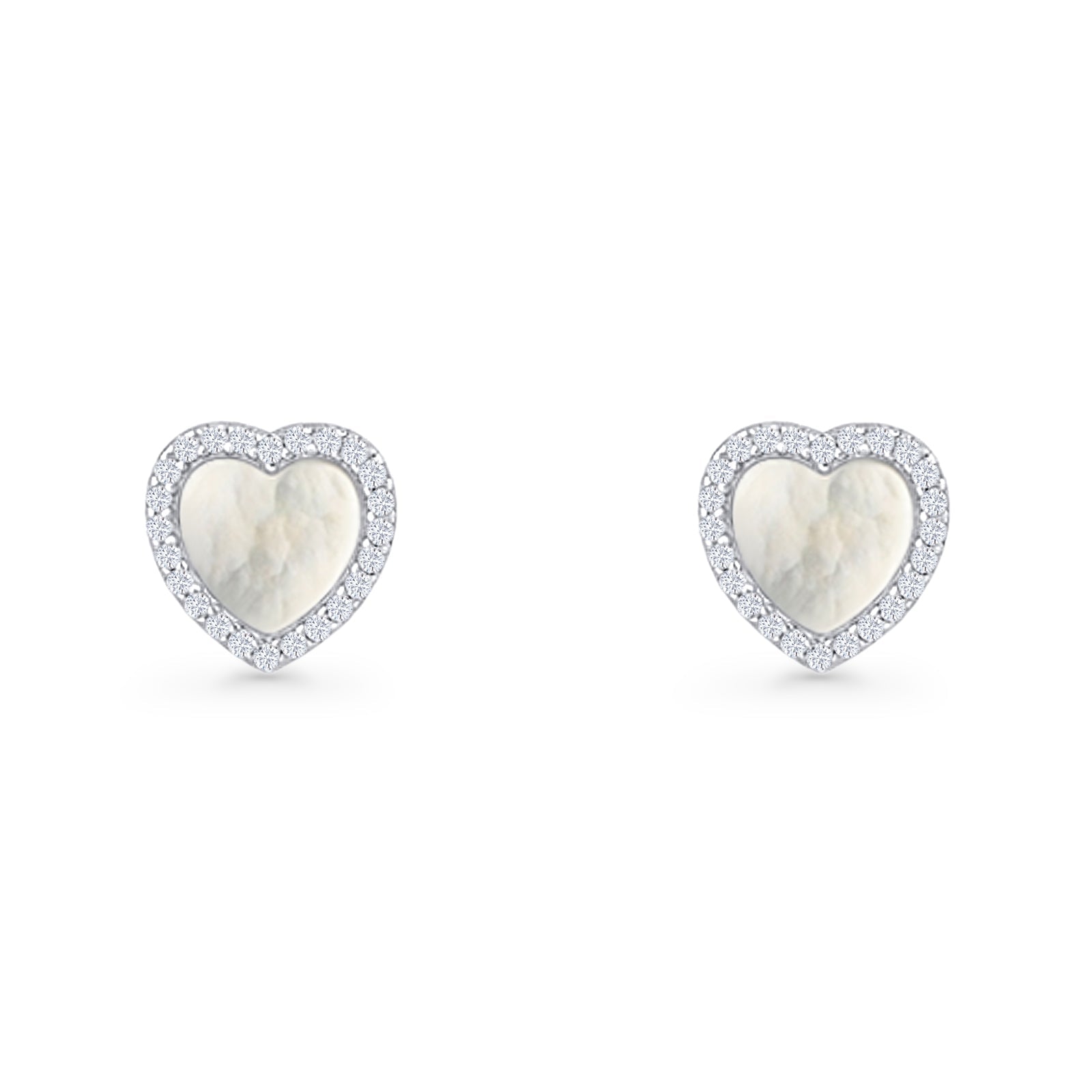 Minimalist 9.5mm Heart Promise Stud Earring Pearl & Cubic Zirconia 925 Sterling Silver