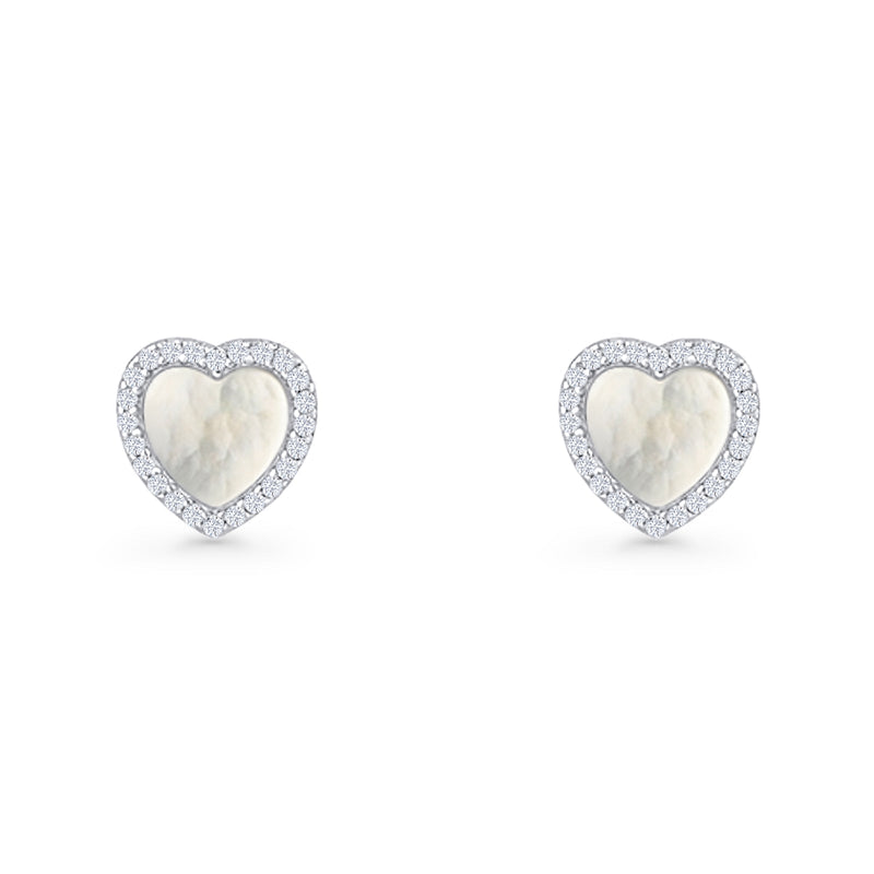 Minimalist 9.5mm Heart Promise Stud Earring Pearl & Cubic Zirconia 925 Sterling Silver