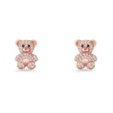 Teddy Bear Stud Earrings 11mm Cubic Zirconia 925 Sterling Silver