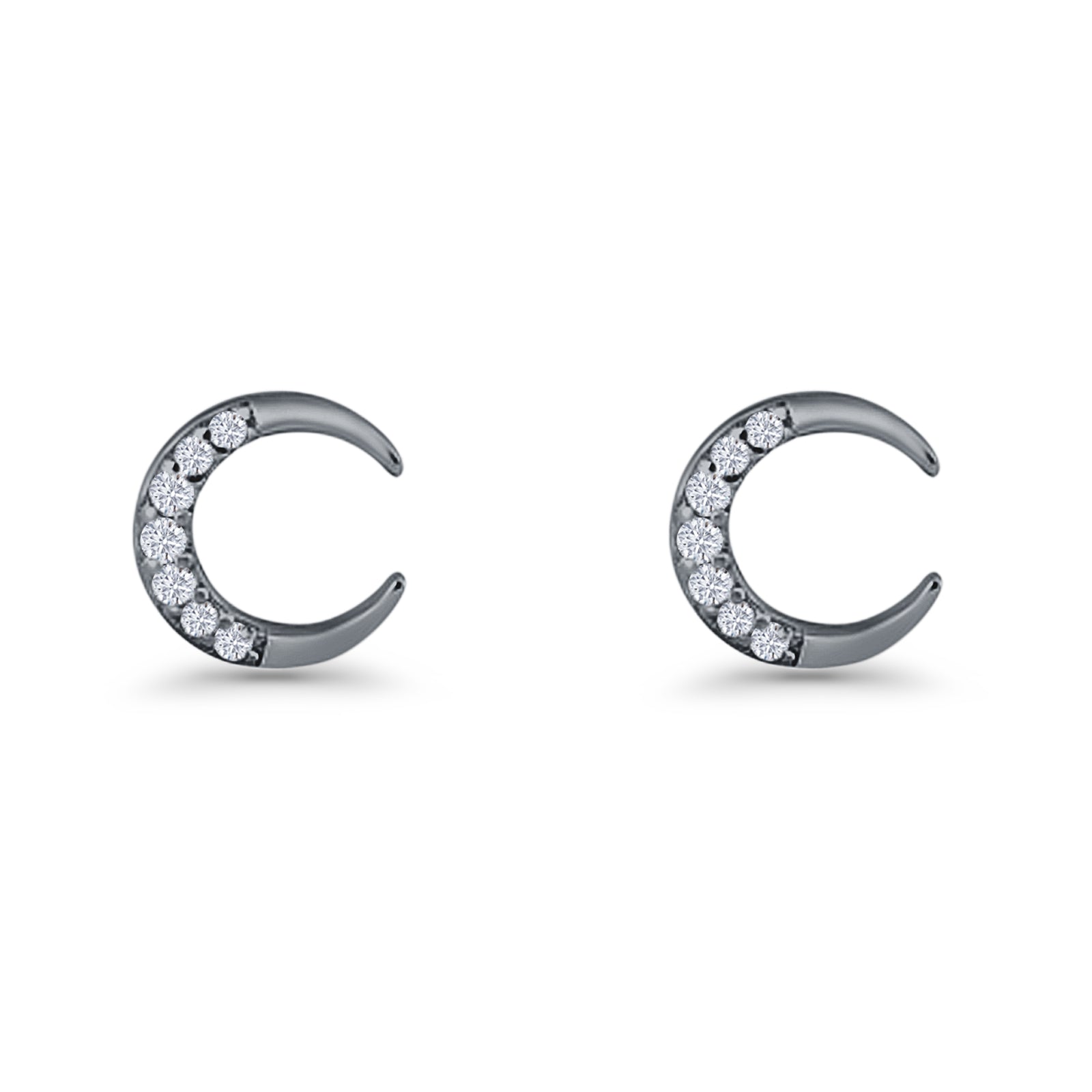 Minimalist 8.1mm Half Moon Stud Earring Cubic Zirconia 925 Sterling Silver
