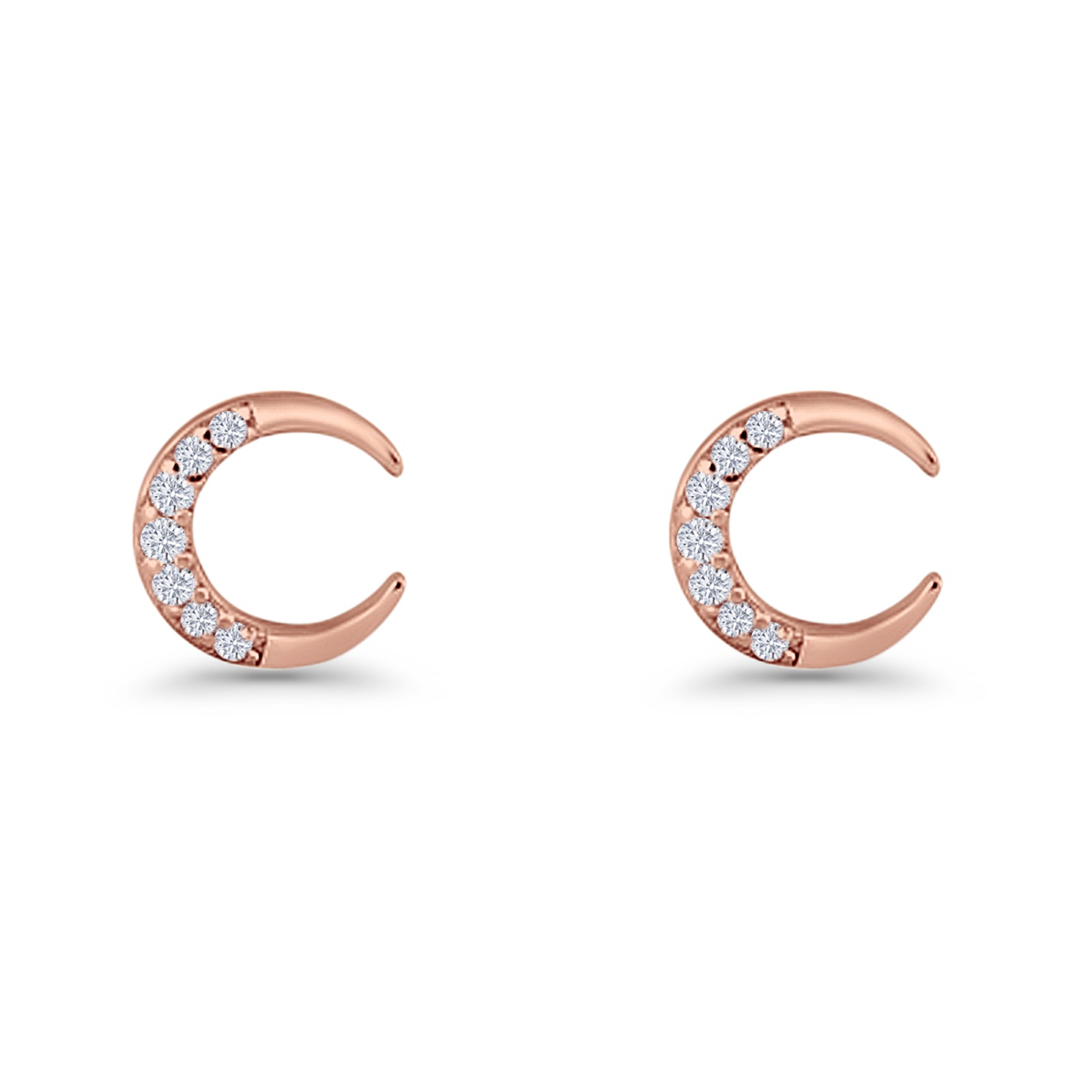 Minimalist 8.1mm Half Moon Stud Earring Cubic Zirconia 925 Sterling Silver