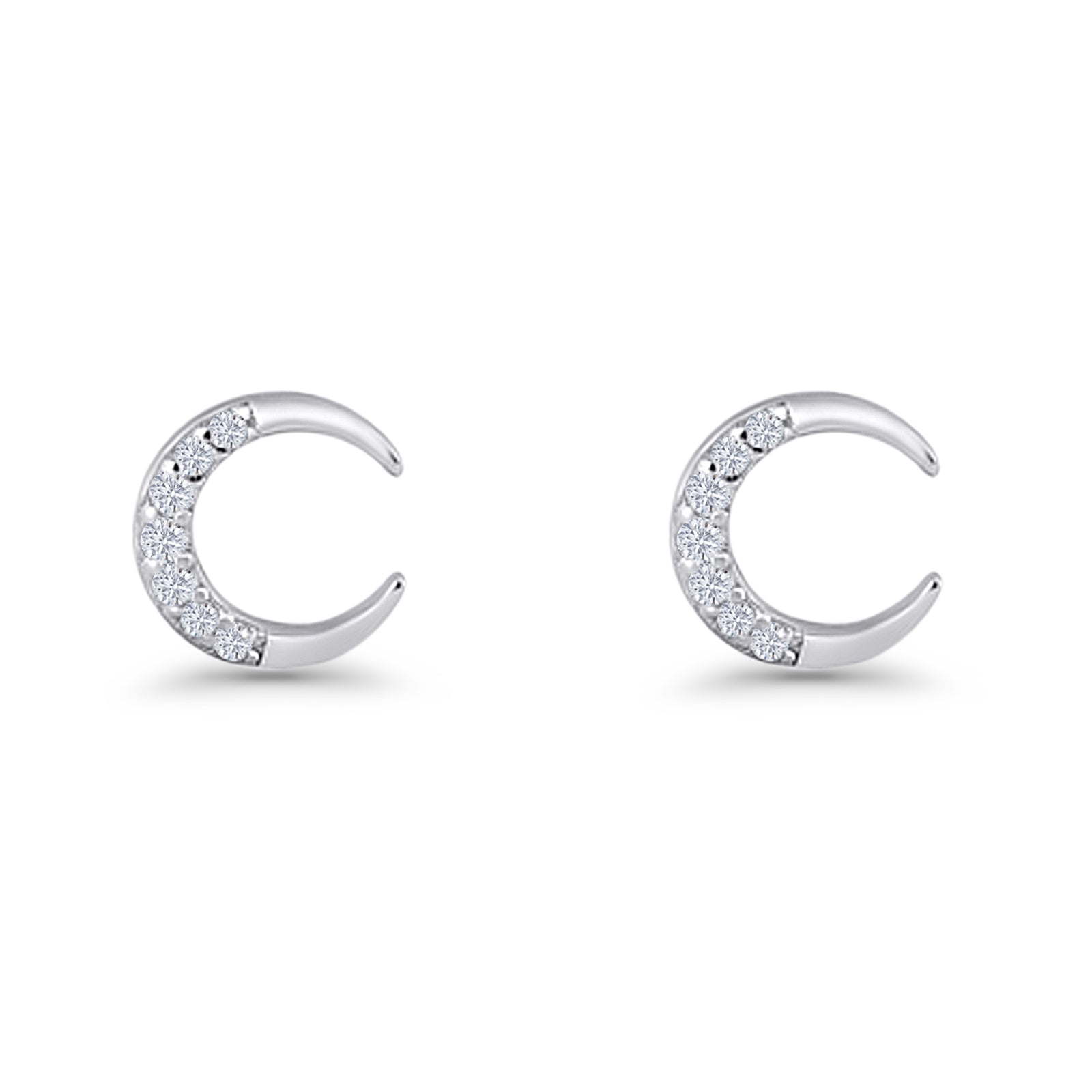 Minimalist 8.1mm Half Moon Stud Earring Cubic Zirconia 925 Sterling Silver