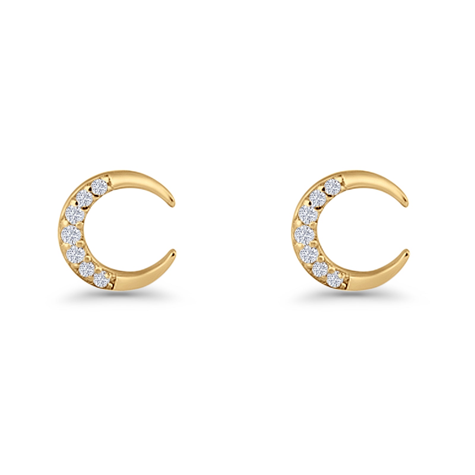 Minimalist 8.1mm Half Moon Stud Earring Cubic Zirconia 925 Sterling Silver