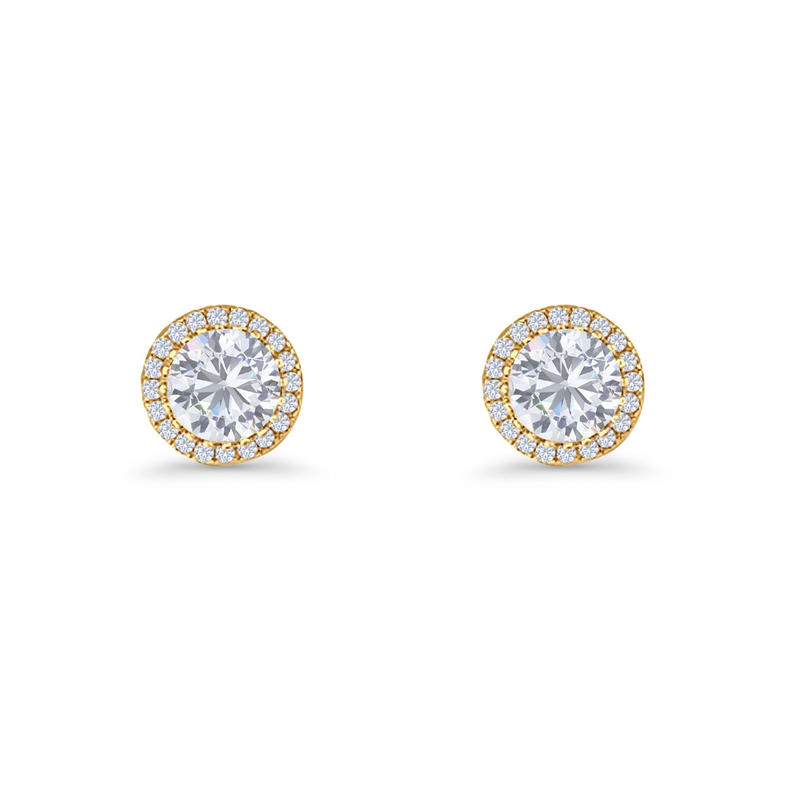 Round Stud Earrings 8.5mm Halo Cubic Zirconia 925 Sterling Silver