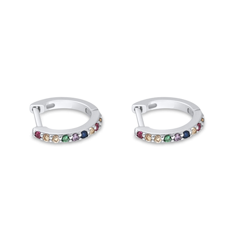 Minimalist 11mm Multicolor Cubic Zirconia Huggie Hoop Earrings 925 Sterling Silver