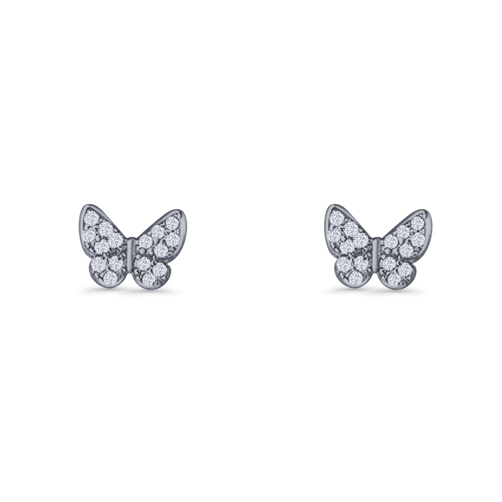 Butterfly Stud Earrings 6mm Cubic Zirconia 925 Sterling Silver