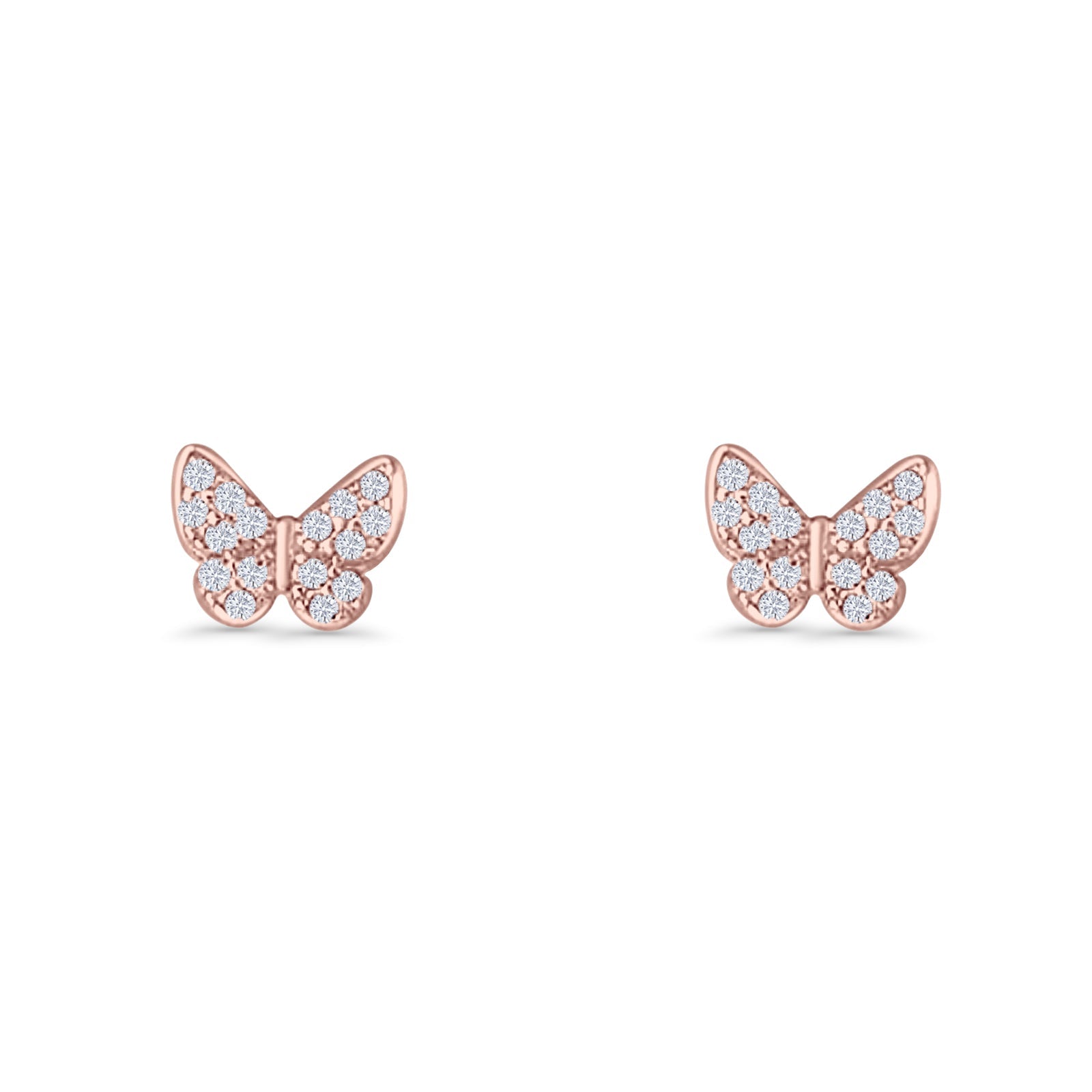 Butterfly Stud Earrings 6mm Cubic Zirconia 925 Sterling Silver