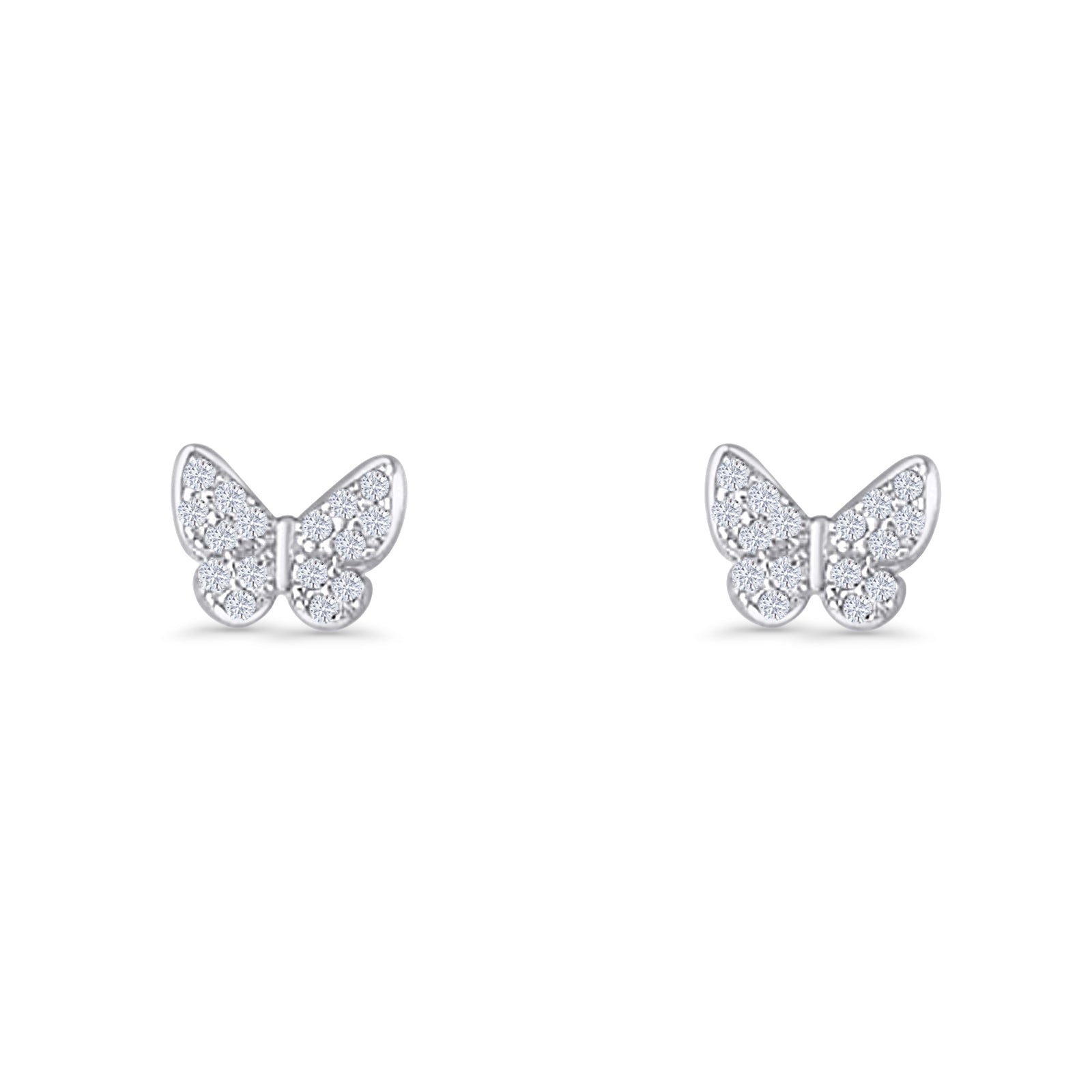 Butterfly Stud Earrings 6mm Cubic Zirconia 925 Sterling Silver