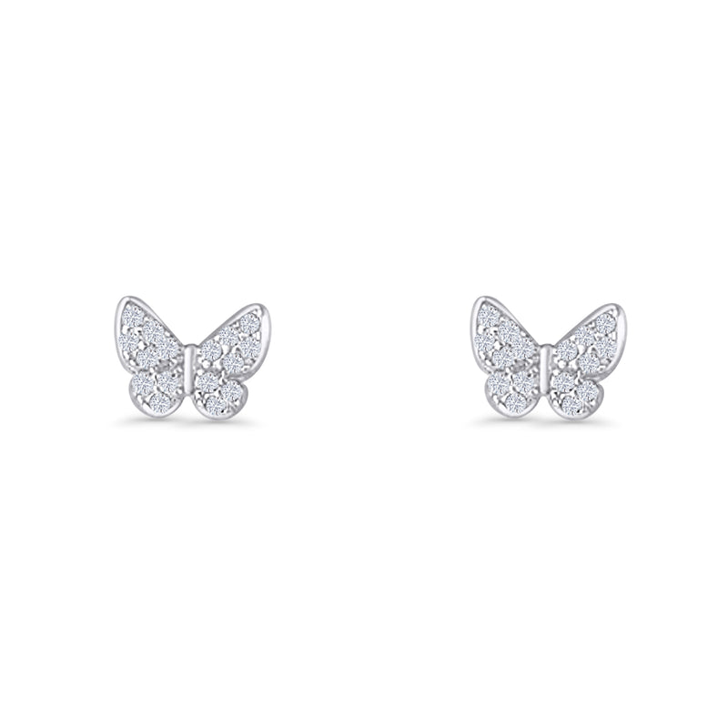 Butterfly Stud Earrings 6mm Cubic Zirconia 925 Sterling Silver