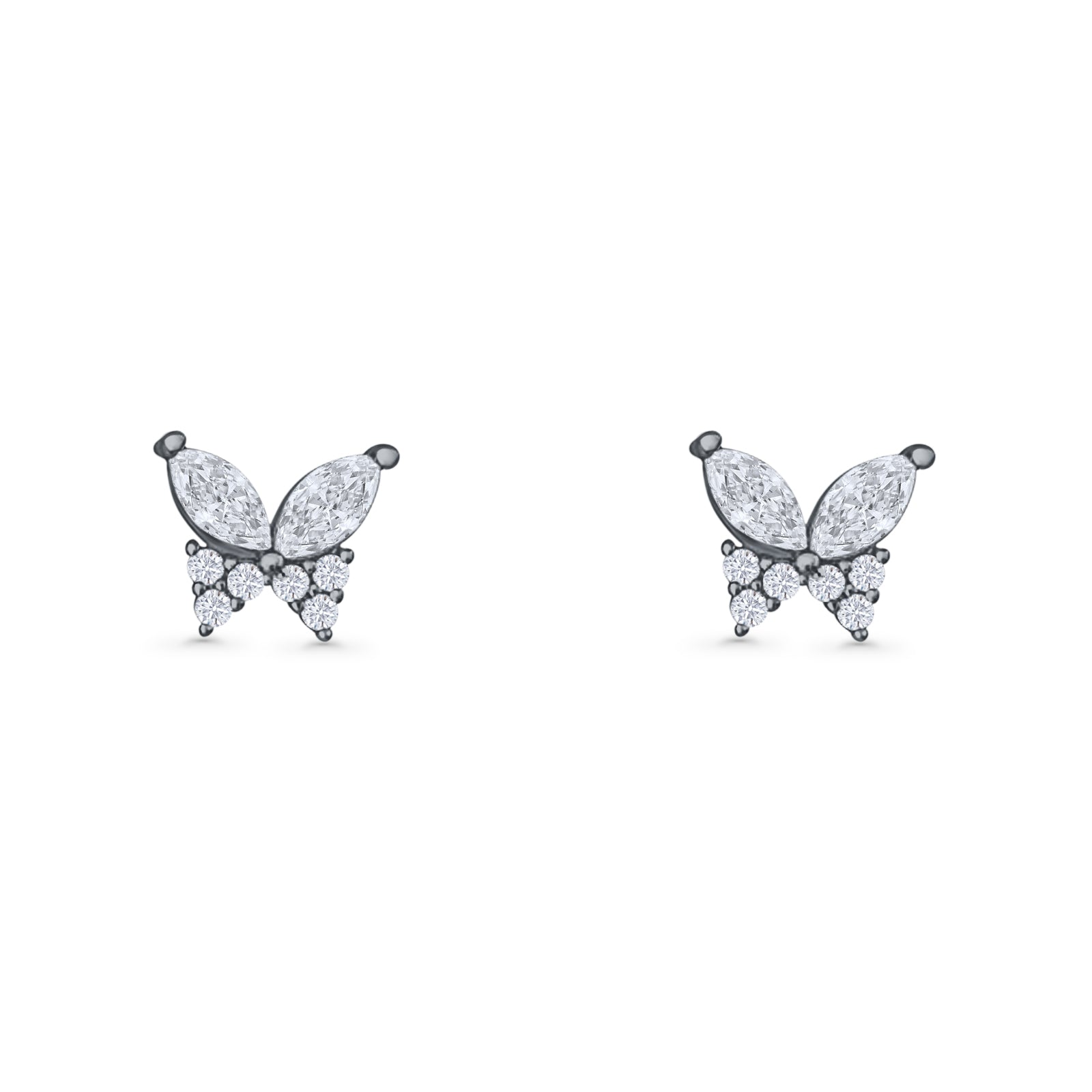 Butterfly Stud Earrings Marquise Cubic Zirconia 925 Sterling Silver