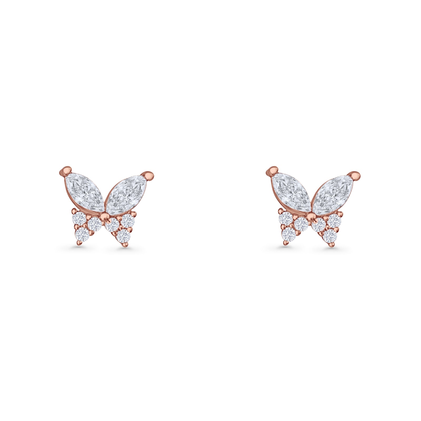 Butterfly Stud Earrings Marquise Cubic Zirconia 925 Sterling Silver