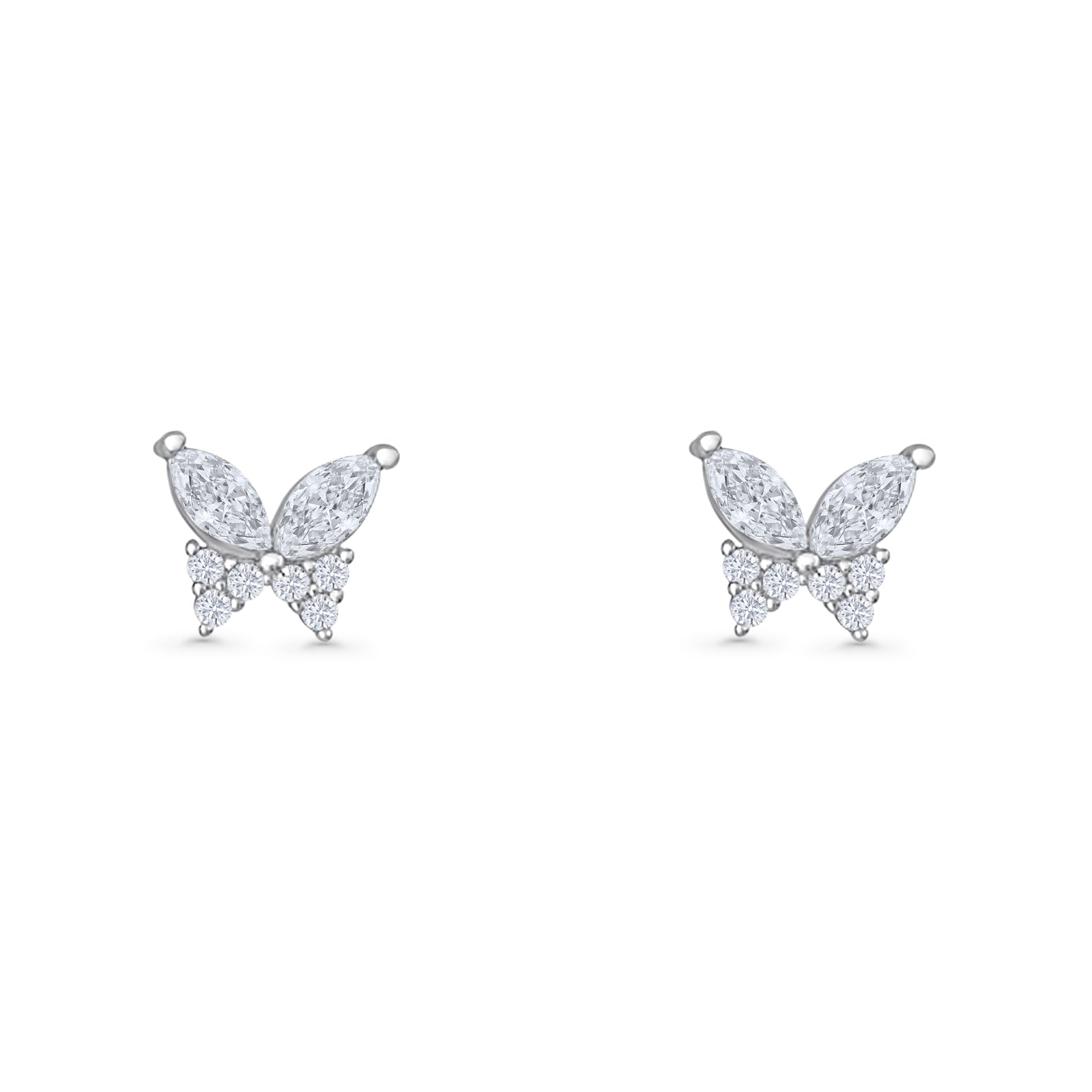 Butterfly Stud Earrings Marquise Cubic Zirconia 925 Sterling Silver