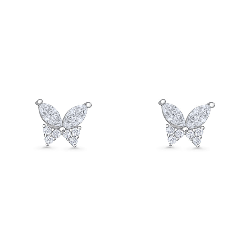 Butterfly Stud Earrings Marquise Cubic Zirconia 925 Sterling Silver