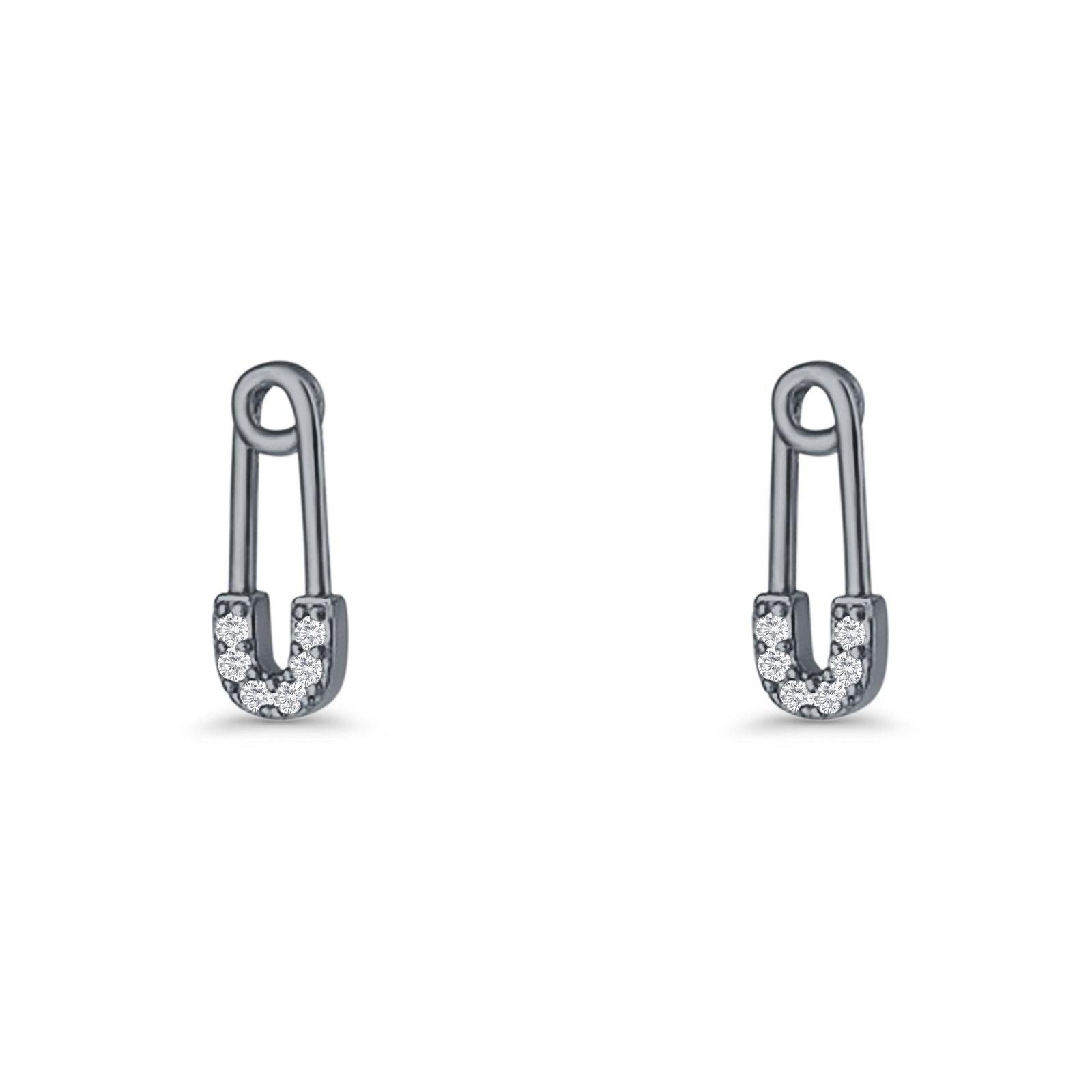 Minimalist 16mm Safety Pin Stud Earrings Round Cubic Zirconia 925 Sterling Silve