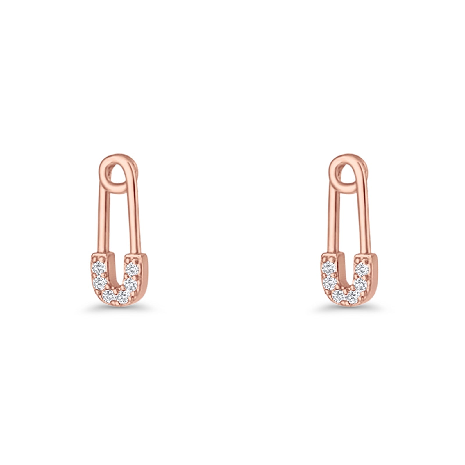Minimalist 16mm Safety Pin Stud Earrings Round Cubic Zirconia 925 Sterling Silve