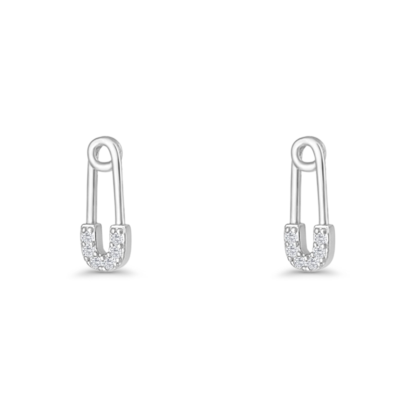 Minimalist 16mm Safety Pin Stud Earrings Round Cubic Zirconia 925 Sterling Silve