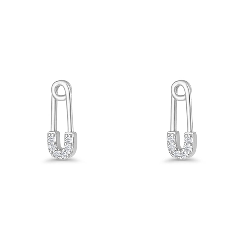 Minimalist 16mm Safety Pin Stud Earrings Round Cubic Zirconia 925 Sterling Silve