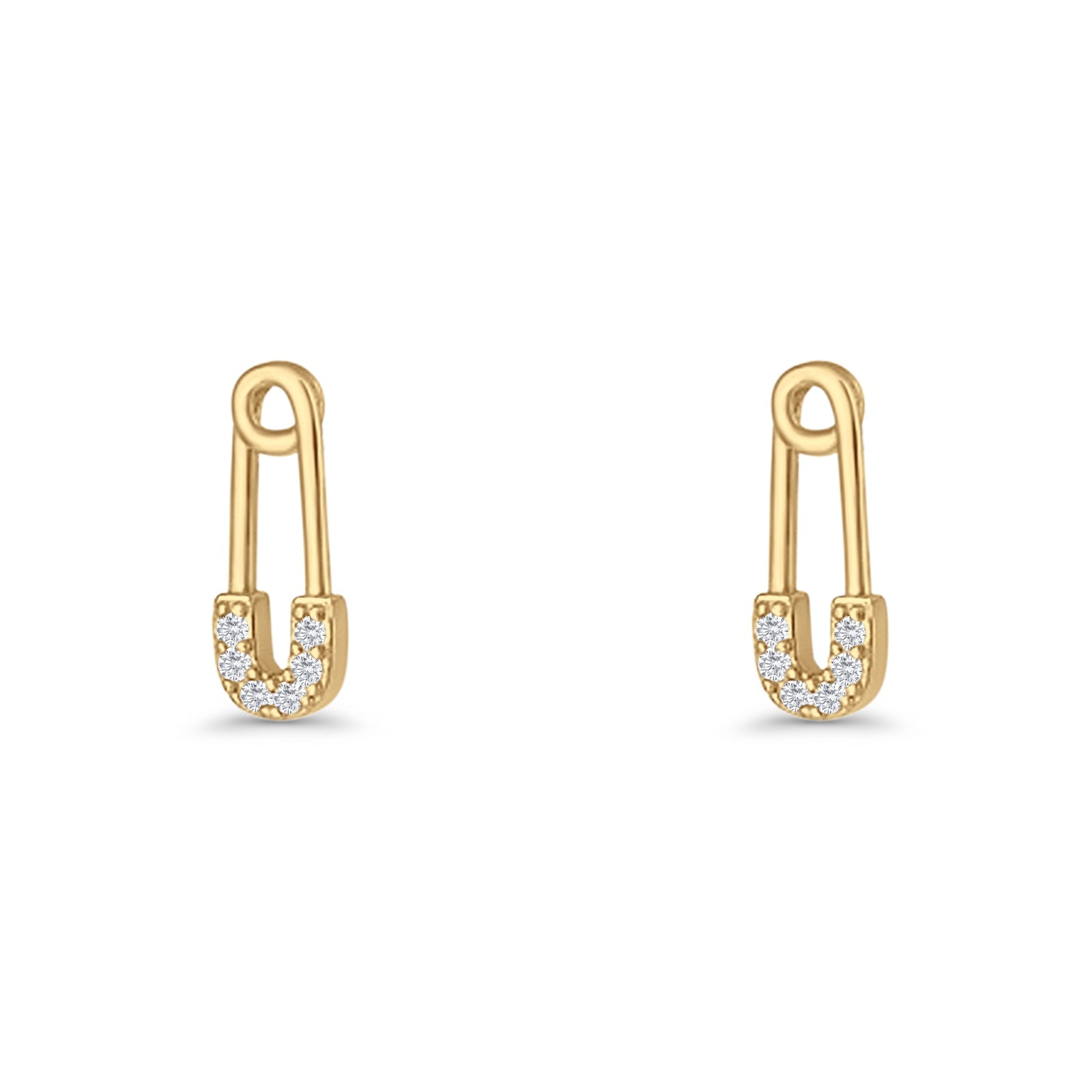 Minimalist 16mm Safety Pin Stud Earrings Round Cubic Zirconia 925 Sterling Silve