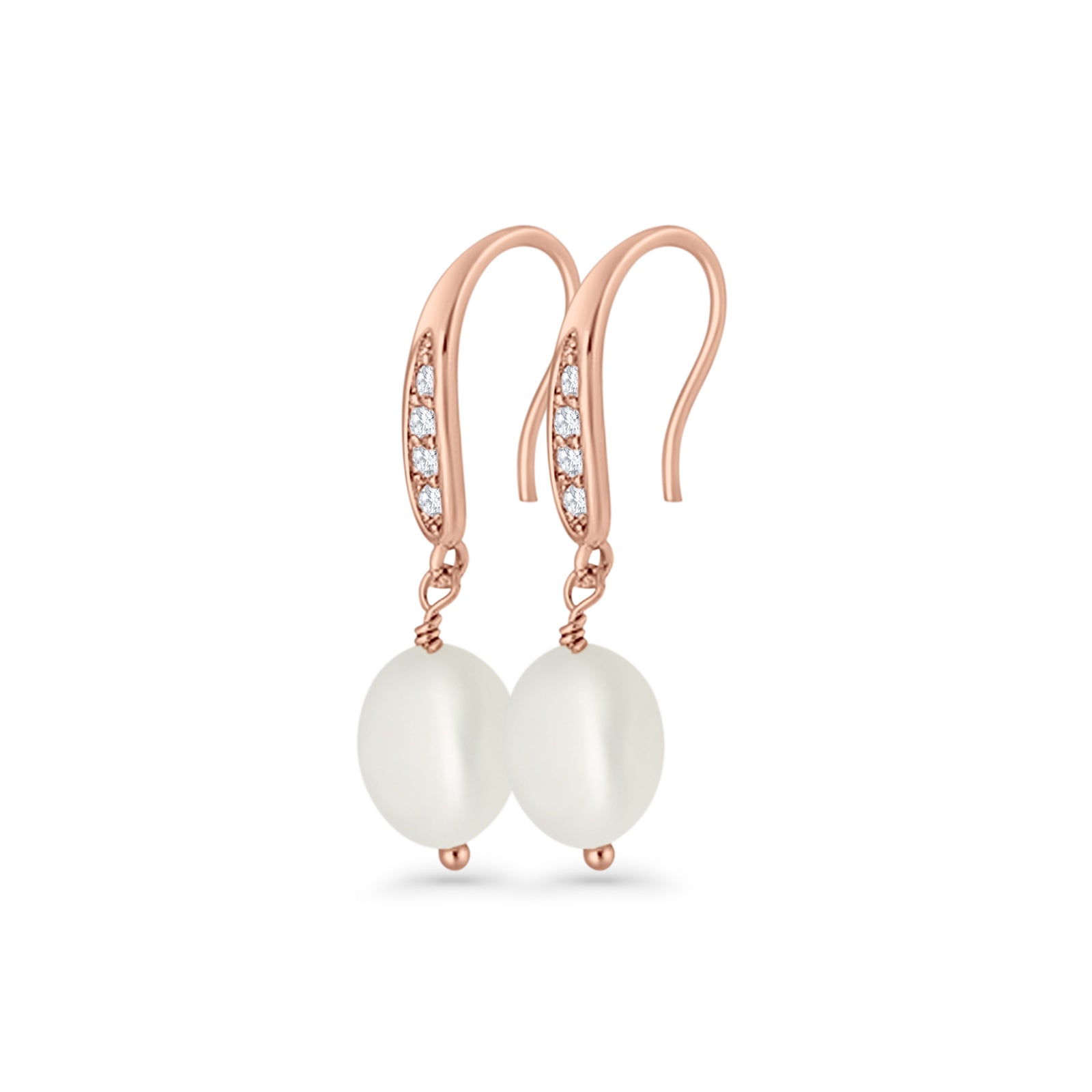 Drop Dangle 32mm Oval Pearl Fishhook Earring Cubic Zirconia 925 Sterling Silver