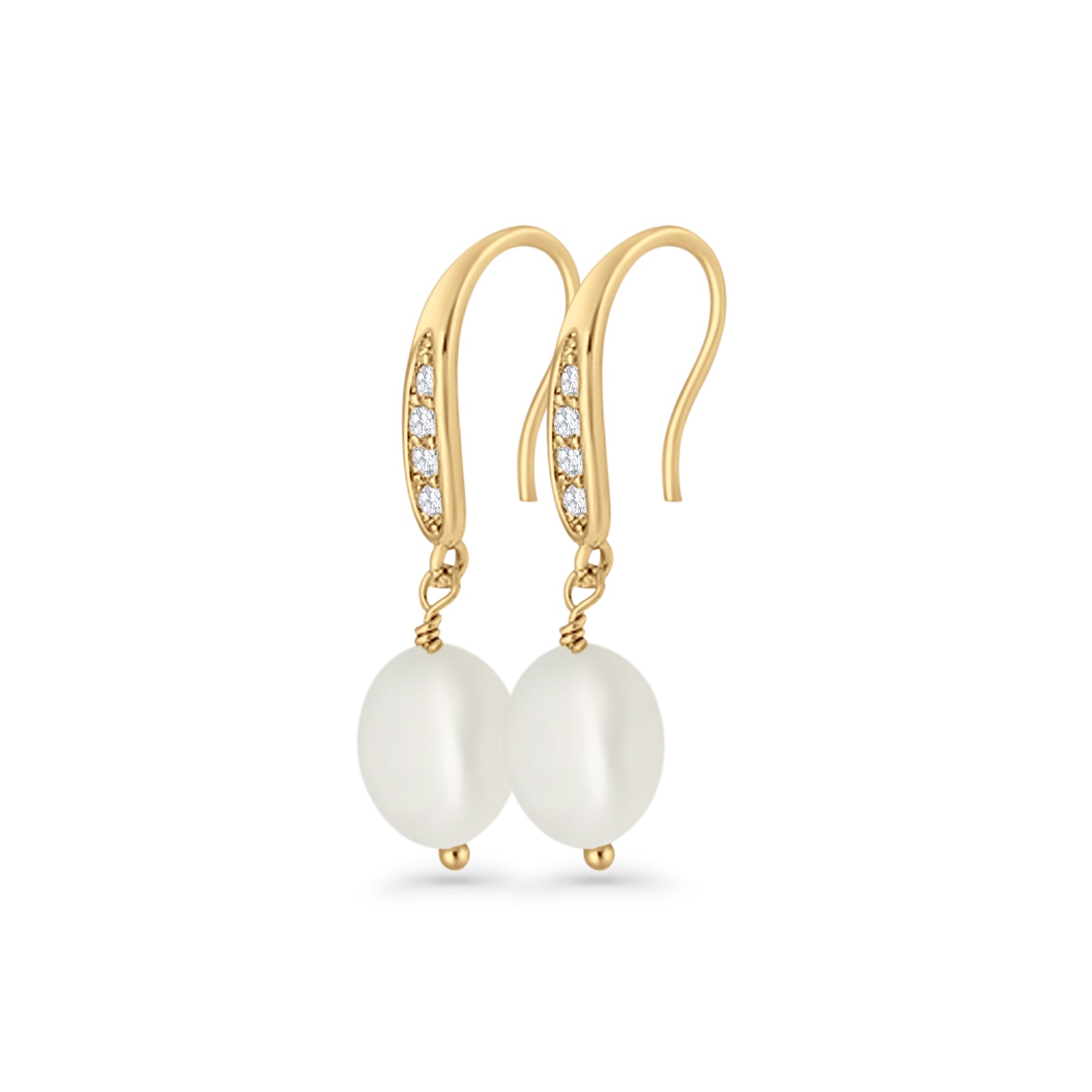 Drop Dangle 32mm Oval Pearl Fishhook Earring Cubic Zirconia 925 Sterling Silver
