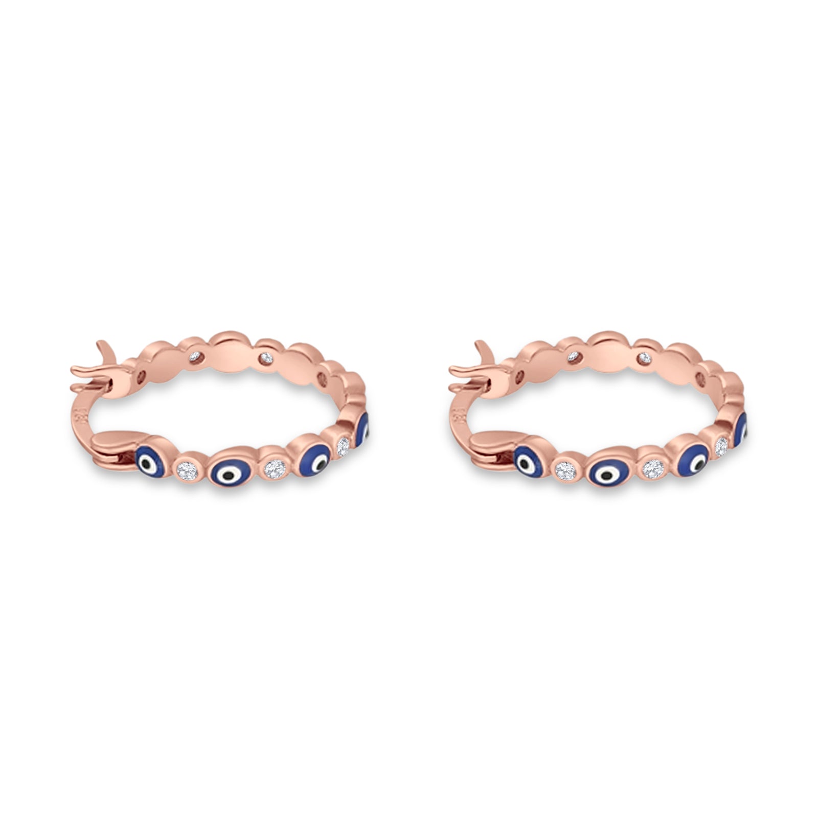 Evil Eye Hoop Earring 15mm Round Cubic Zirconia 925 Sterling Silver