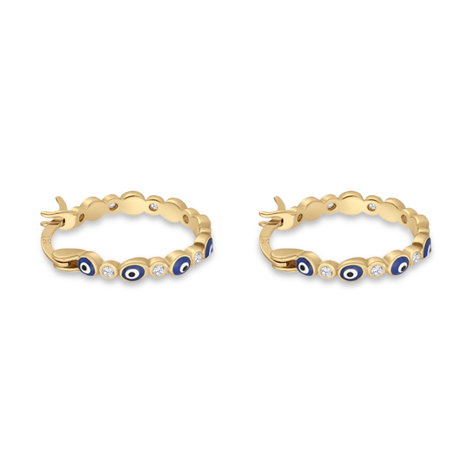 Evil Eye Hoop Earring 15mm Round Cubic Zirconia 925 Sterling Silver